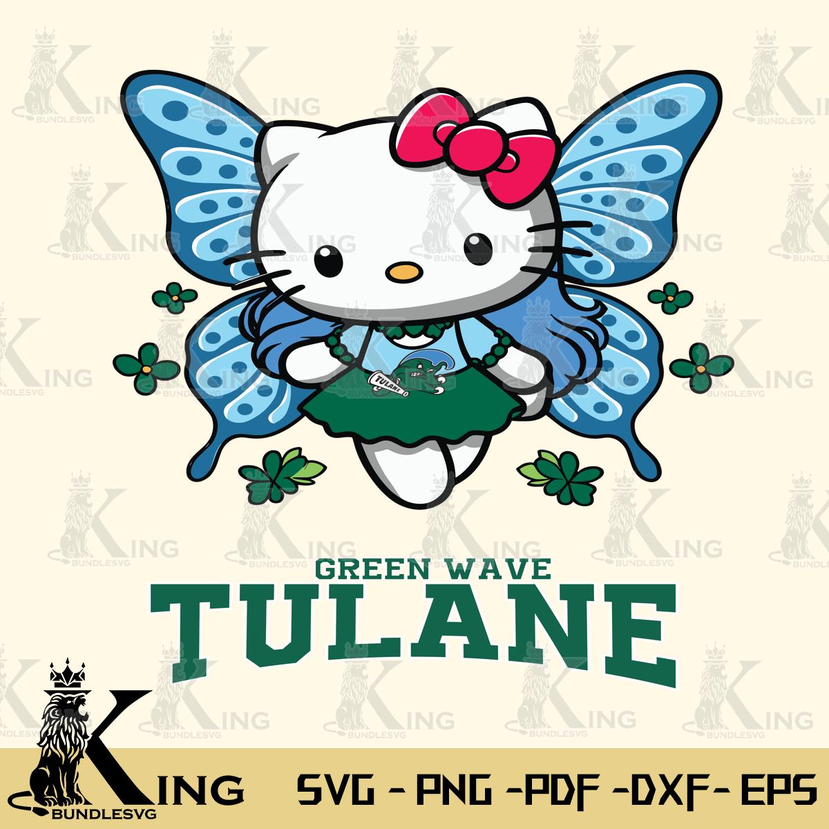 Tulane Green Wave Butterfly Kitty Charm Svg Eps Dxf Png File, Digital Download
