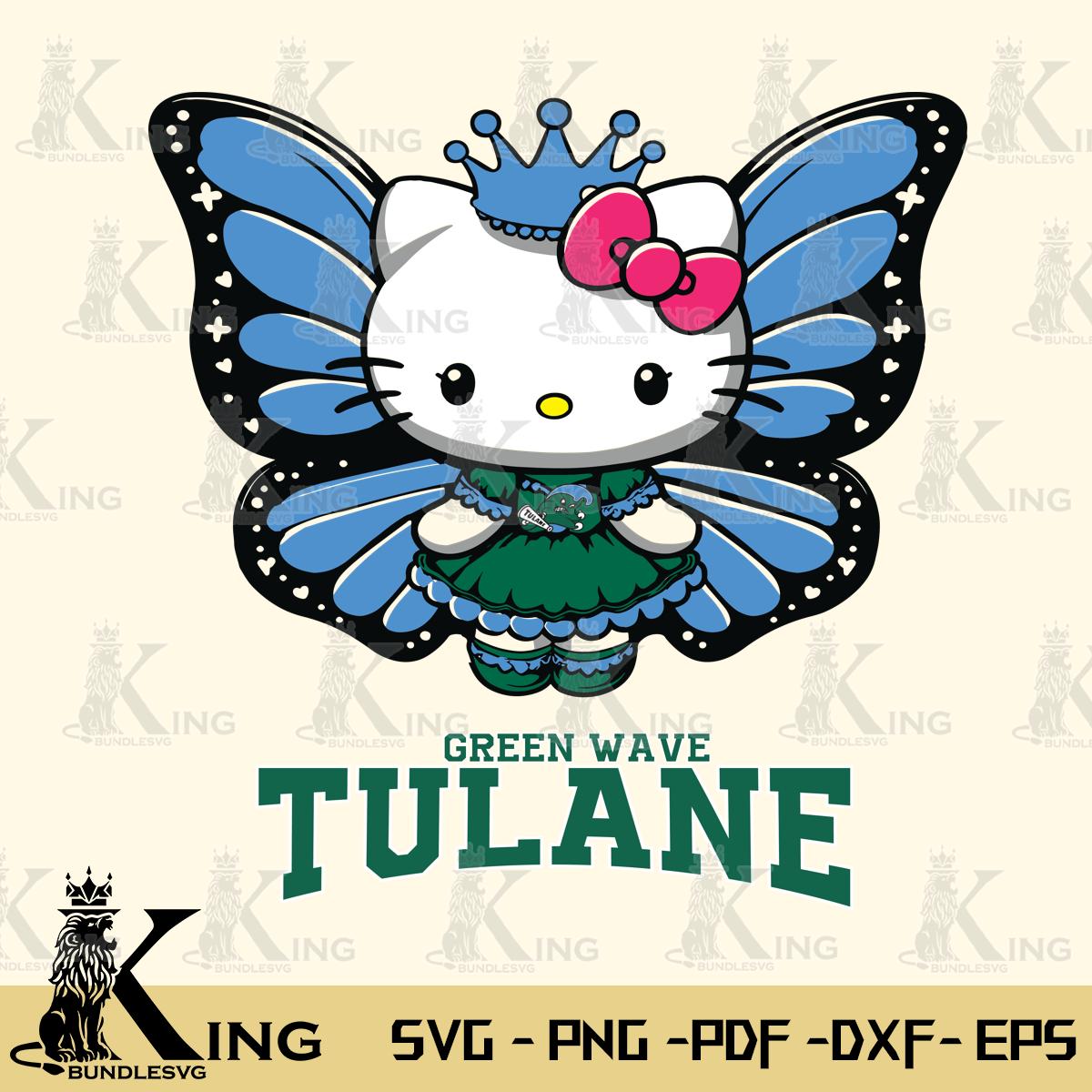 Tulane Green Wave Kitty Wings & Flowers Svg Eps Dxf Png File, Digital Download
