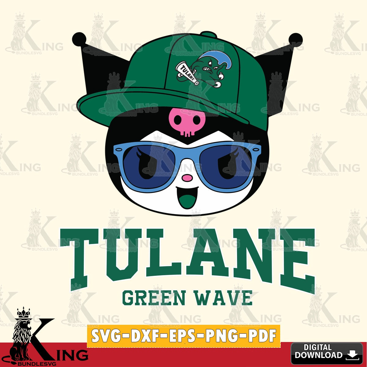 Tulane Green Wave Kuromi Football Cool SVG file, Cricut, Cut file , Digital Download , Instant Download, Sanrio svg, Clipart