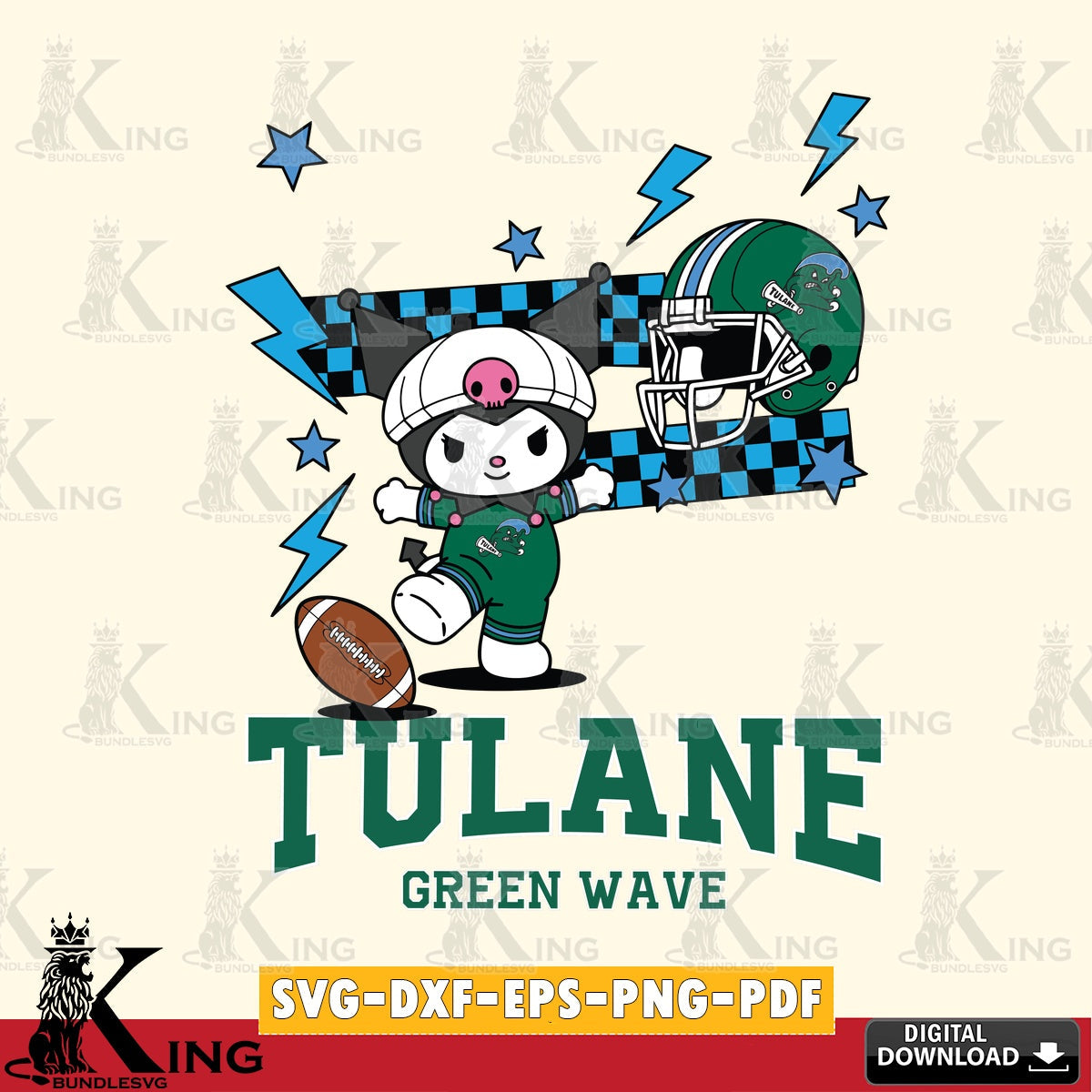 Tulane Green Wave Kuromi Game Day SVG file, Cricut, Cut file , Digital Download , Instant Download, Sanrio svg, Clipart