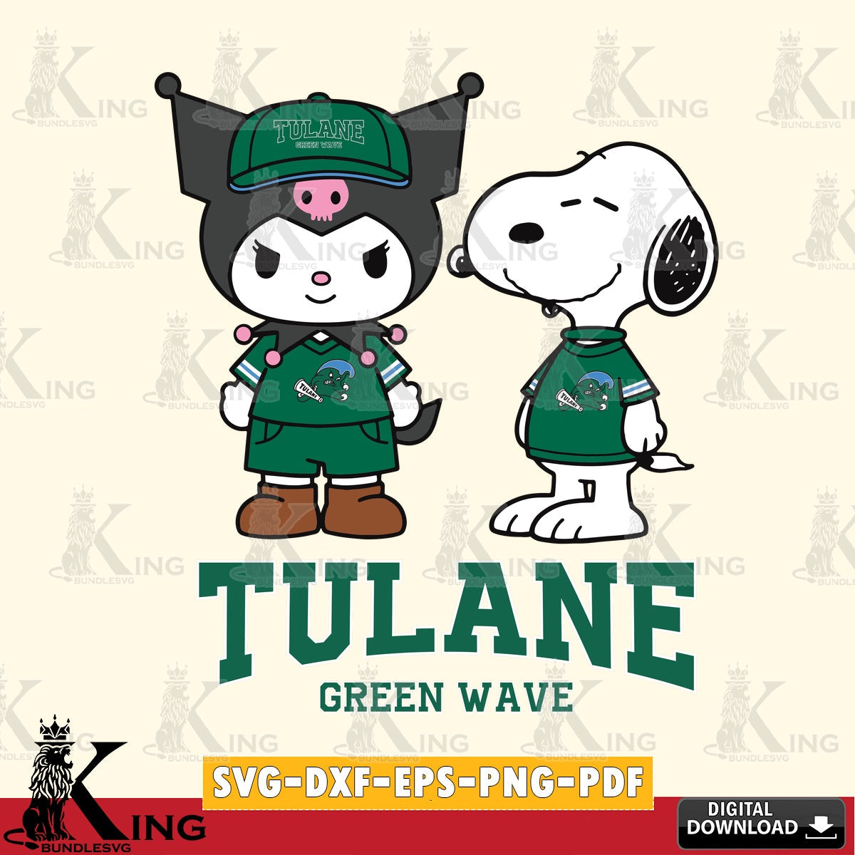Tulane Green Wave Kuromi Snoopy Football SVG file, Cricut, Cut file , Digital Download , Instant Download, Sanrio svg, Clipart
