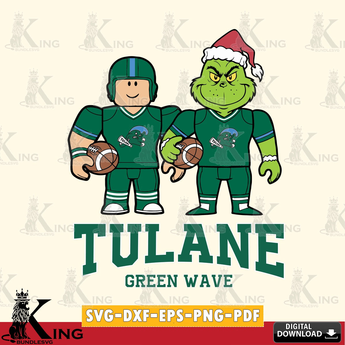 Tulane Green Wave Roblox & Grinch Football SVG file , NCAA Cricut, File cut , Digital Download , PDF File
