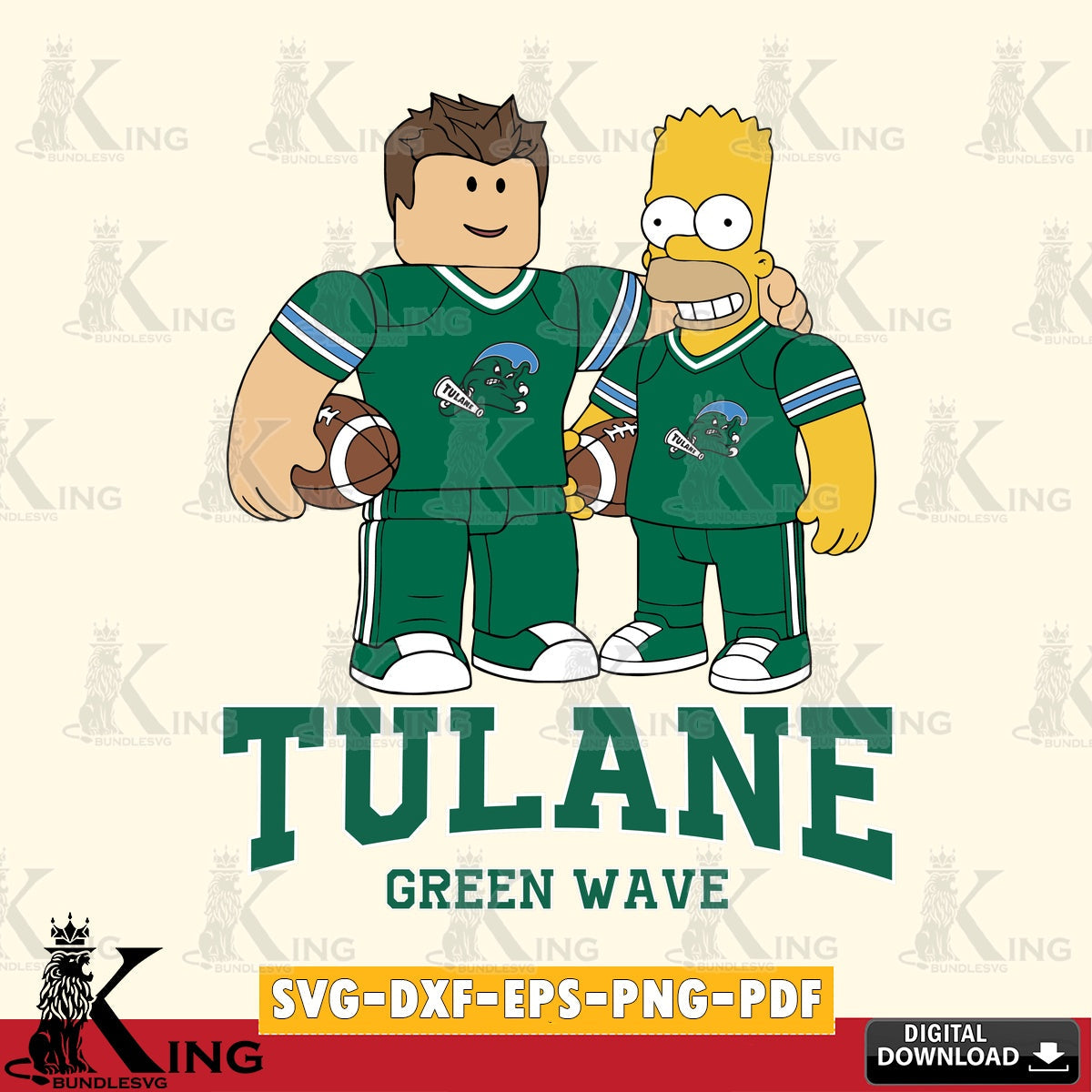 Tulane Green Wave Roblox & Homer Simpson Football SVG file , NCAA Cricut, File cut , Digital Download , PDF File