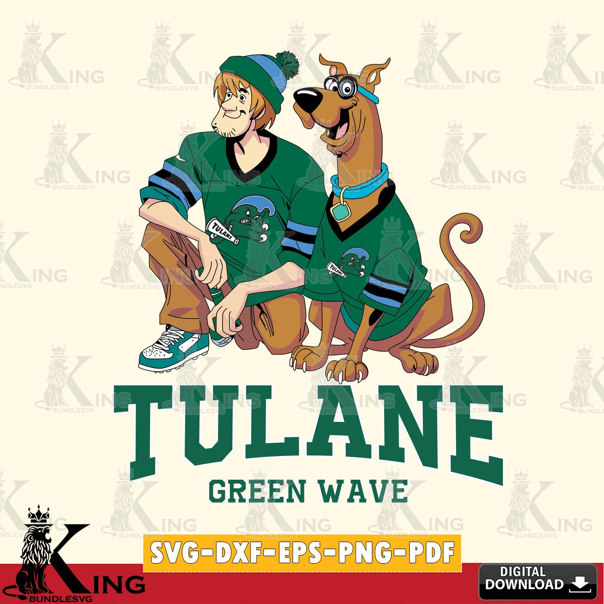High-quality graphic of Tulane Green Wave, Shaggy and Scooby Doo football, versatile clip art for stickers, decals, and mugs.