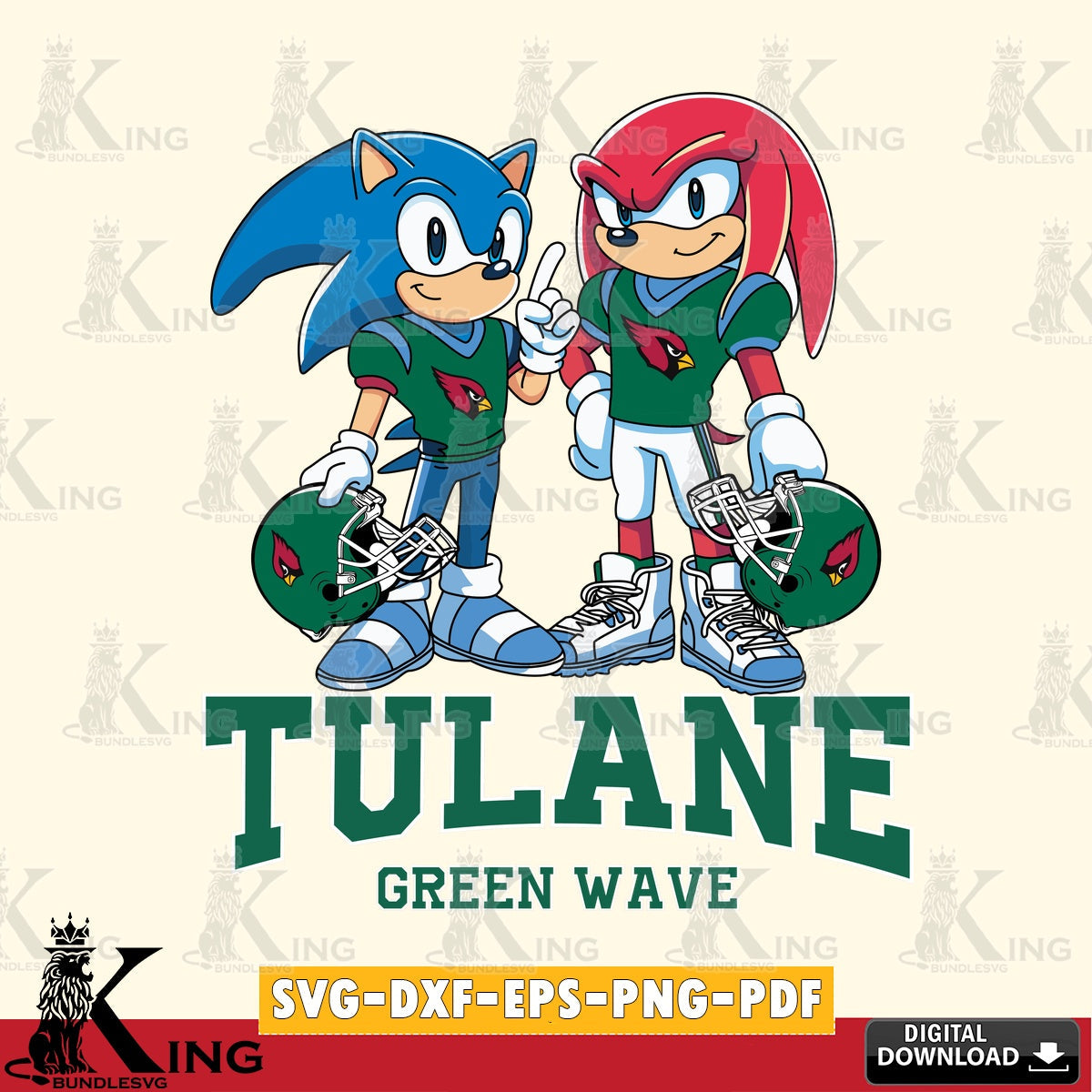 Tulane Green Wave Sonic And Knuckles Football SVG file, Vector , Digital Download , PDF File , Instant Download