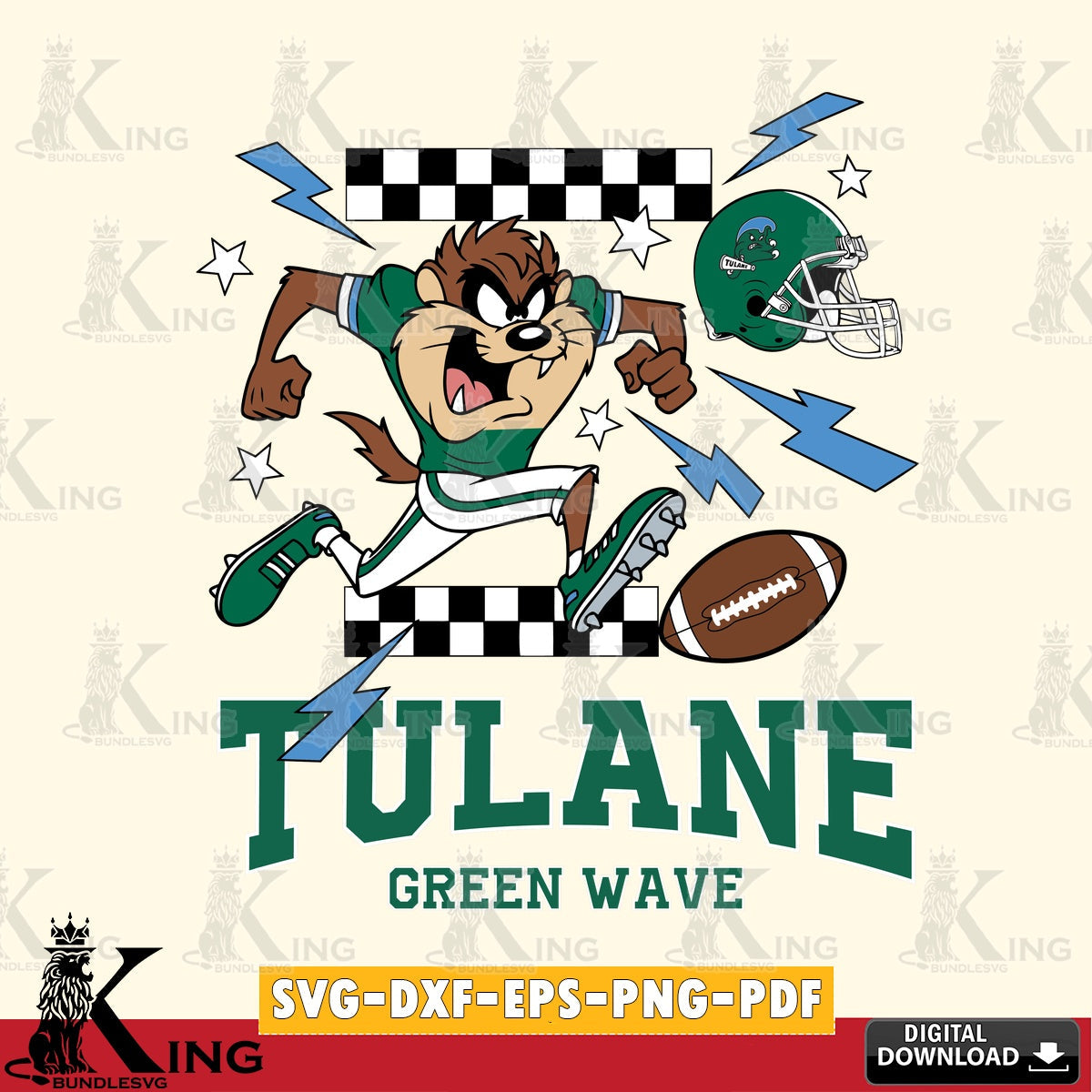 Tulane Green Wave Taz Football Lightning SVG file, Cut file , Digital Download , Instant Download, Taz svg, NCAA svg