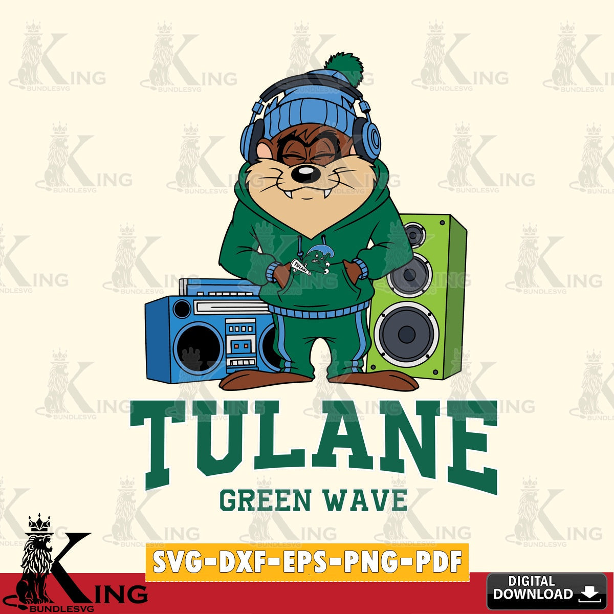Tulane Green Wave Taz Hip Hop SVG file, Cut file , Digital Download , Instant Download, Taz svg, NCAA svg