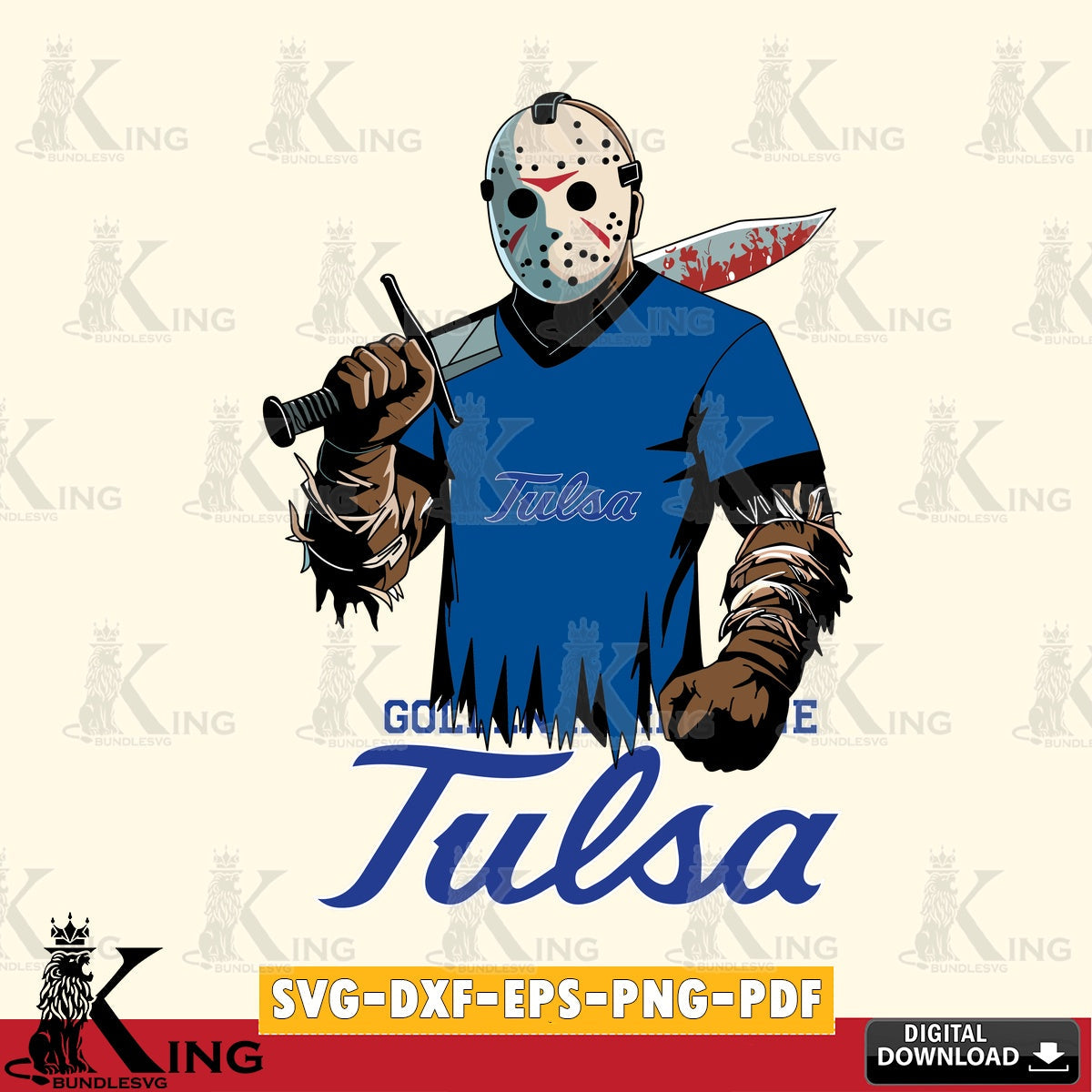 Stylish representation of Tulsa Golden Hurricane Jason Voorhees Football, digital clipart compatible with laser engraving and