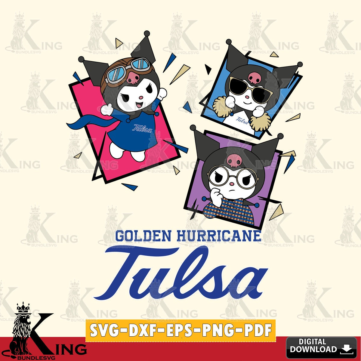 Tulsa Golden Hurricane Kuromi Action Football SVG file, Cricut, Cut file , Digital Download , Instant Download, Sanrio svg, Clipart