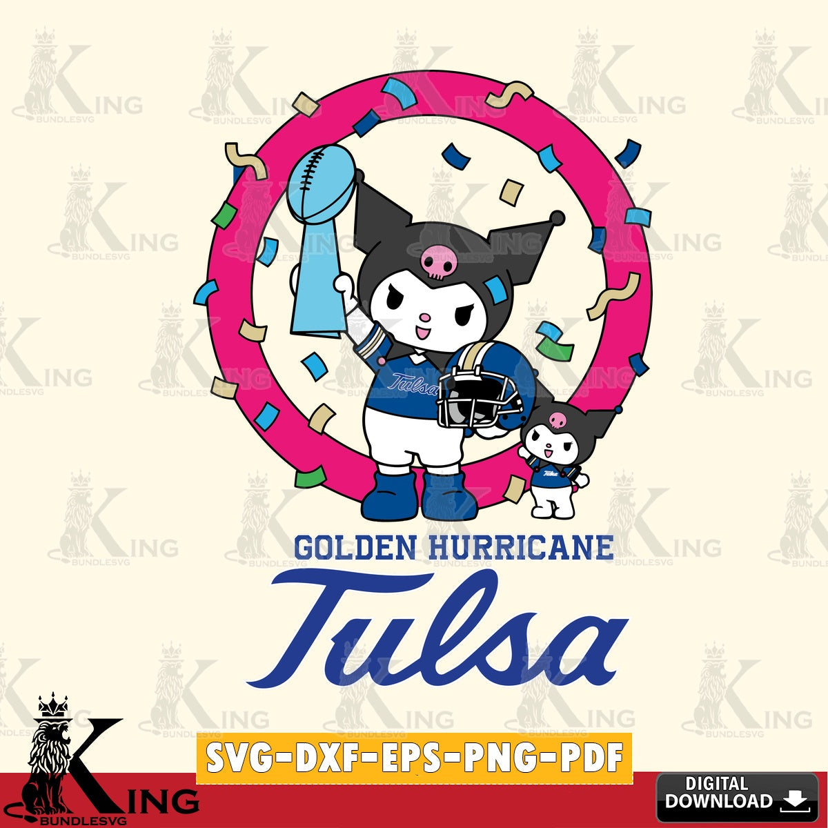 Tulsa Golden Hurricane Kuromi Football Champion SVG file, Cricut, Cut file , Digital Download , Instant Download, Sanrio svg, Clipart