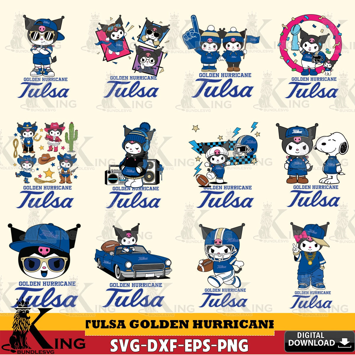 Tulsa Golden Hurricane Kuromi Football Jersey NCAA Bundle SVG file, Cricut, Cut file , Digital Download , Instant Download, Sanrio svg, Clipart