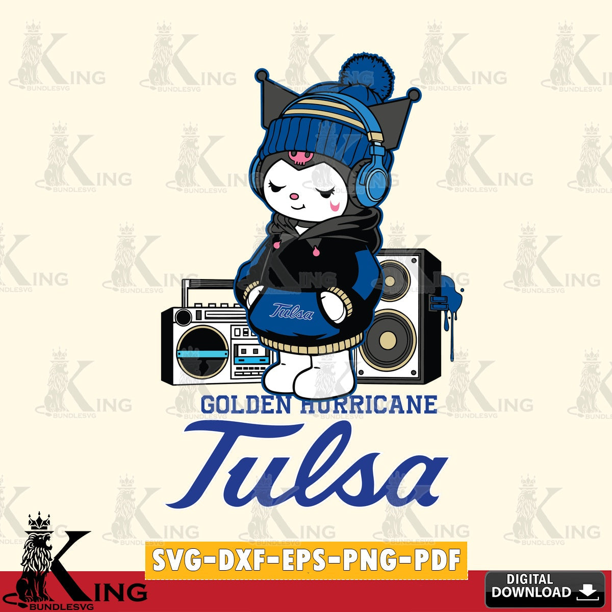 Tulsa Golden Hurricane Kuromi Football Music SVG file, Cricut, Cut file , Digital Download , Instant Download, Sanrio svg, Clipart