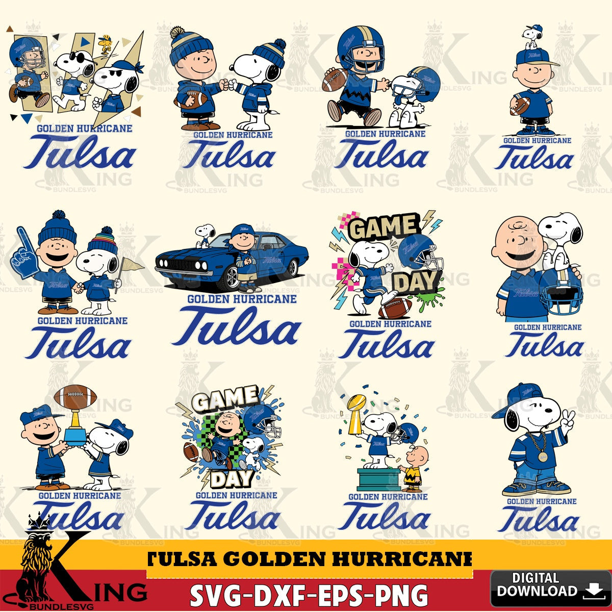 Tulsa Golden Hurricane Peanuts Football NCAA Bundle SVG, Cricut, Cut file , Digital Download , Instant Download, Peanuts svg, NCAA svg, Football svg, Sport svg