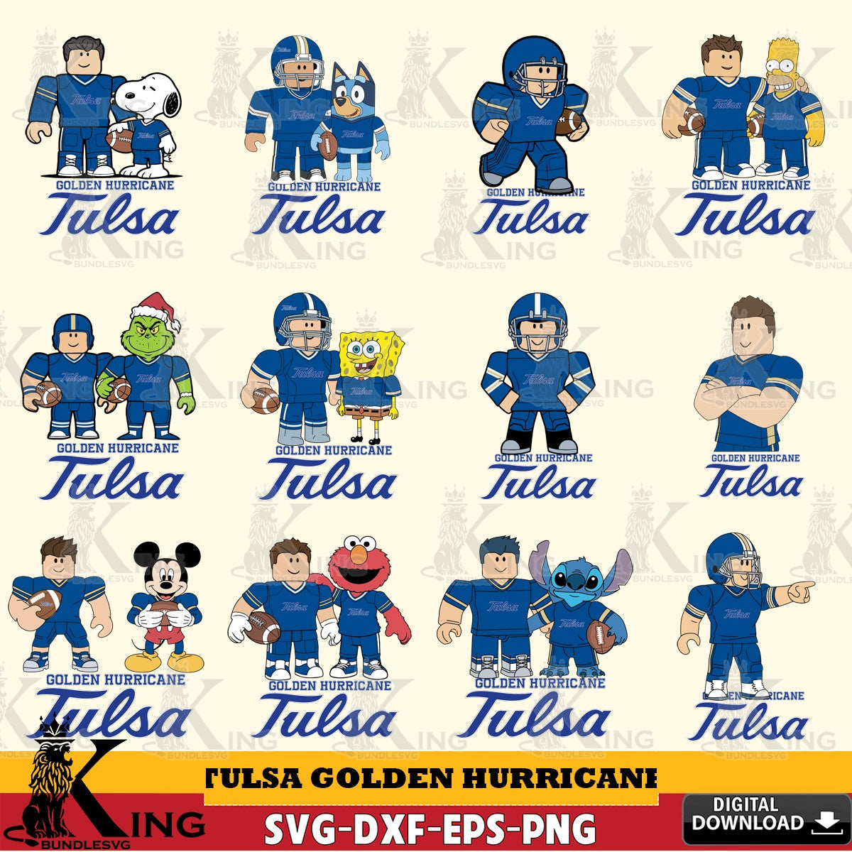 Tulsa Golden Hurricane Roblox With Friends football NCAA Bundle SVG file , NCAA Cricut, File cut , Digital Download , PDF File