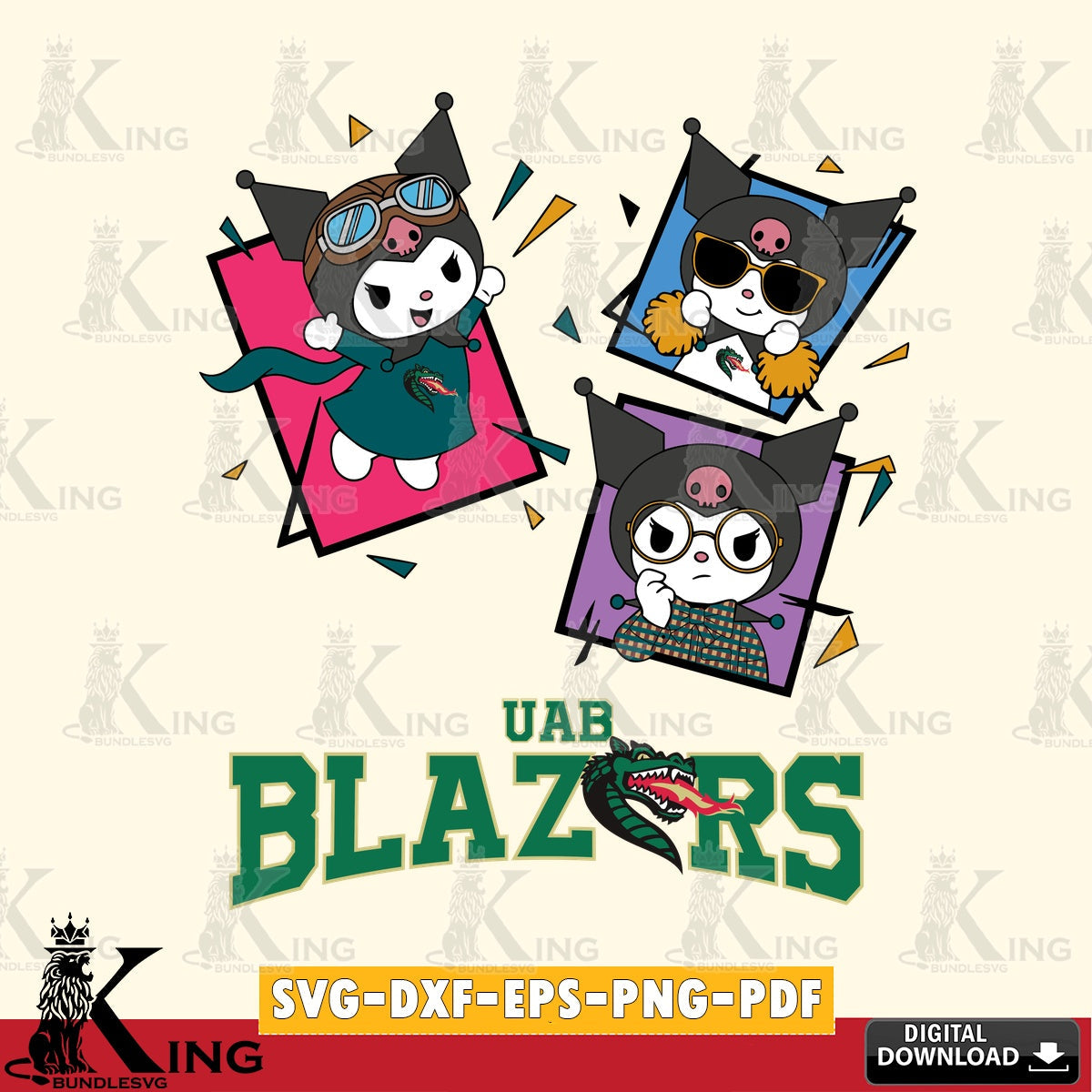 UAB Blazers Kuromi Action Football SVG file, Cricut, Cut file , Digital Download , Instant Download, Sanrio svg, Clipart