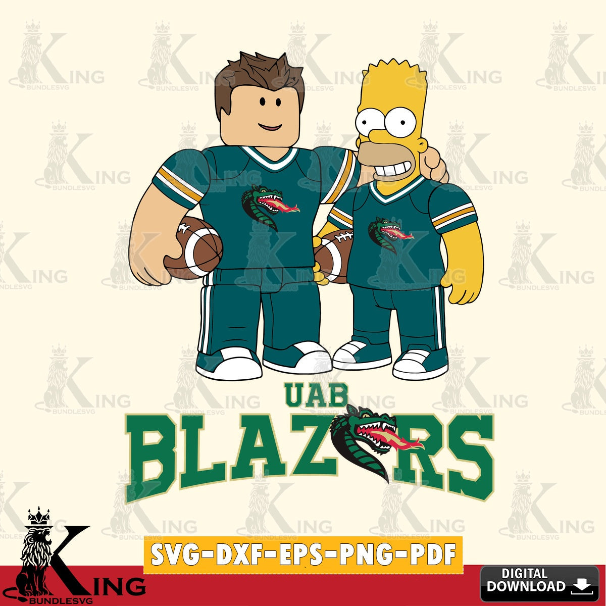 UAB Blazers Roblox & Homer Simpson Football SVG file , NCAA Cricut, File cut , Digital Download , PDF File