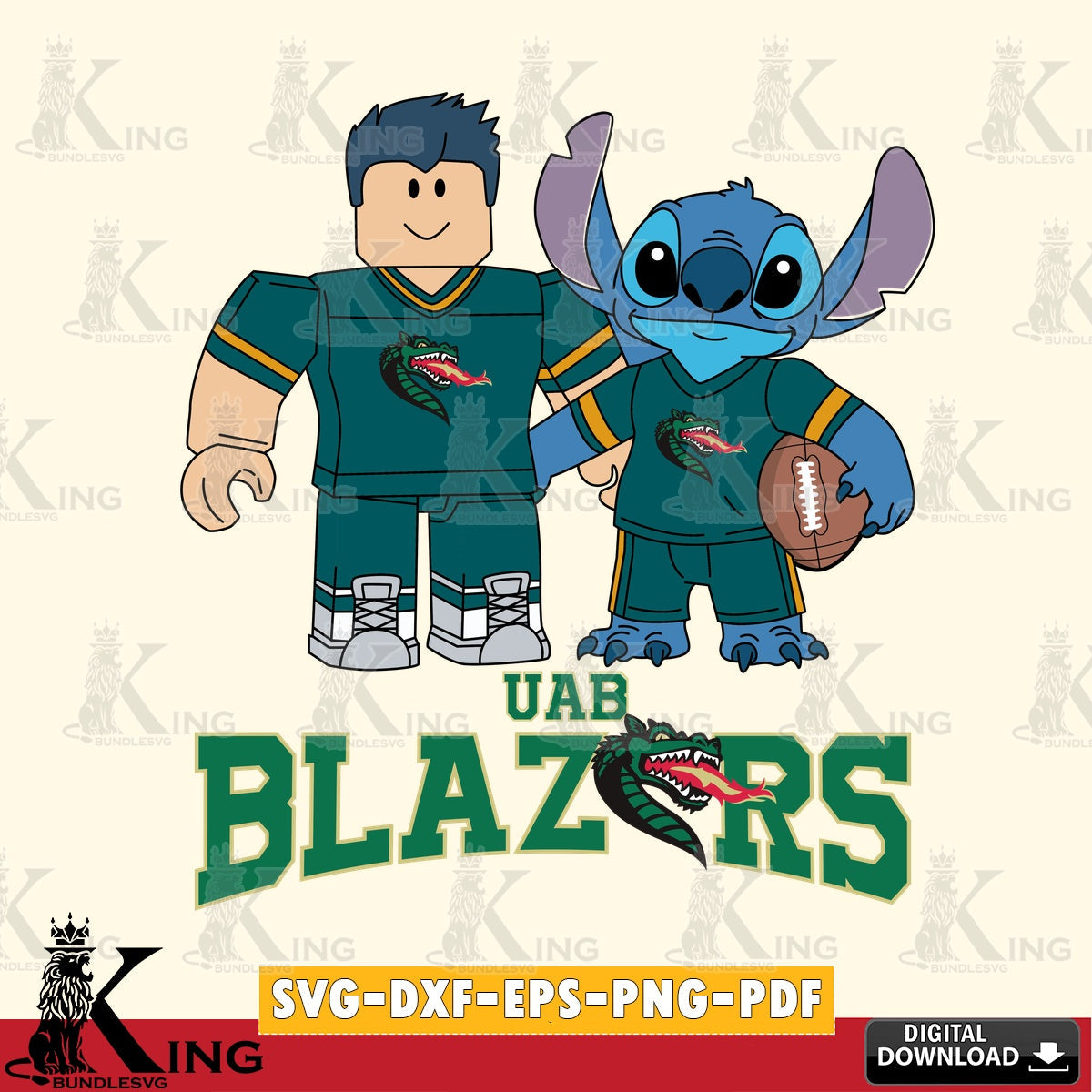 UAB Blazers Roblox & Stitch Football SVG file , NCAA Cricut, File cut , Digital Download , PDF File