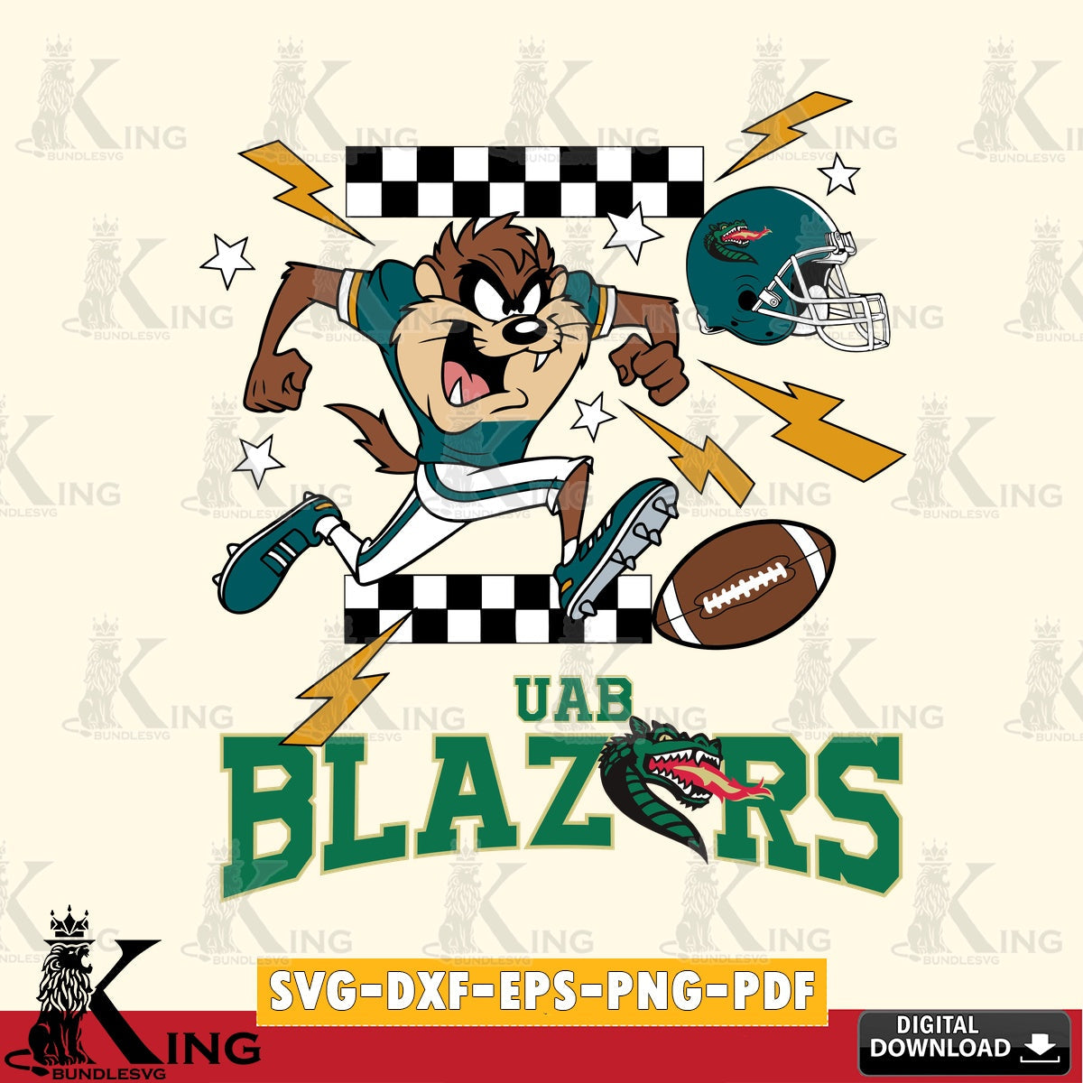 UAB Blazers Taz Football Lightning SVG file, Cut file , Digital Download , Instant Download, Taz svg, NCAA svg