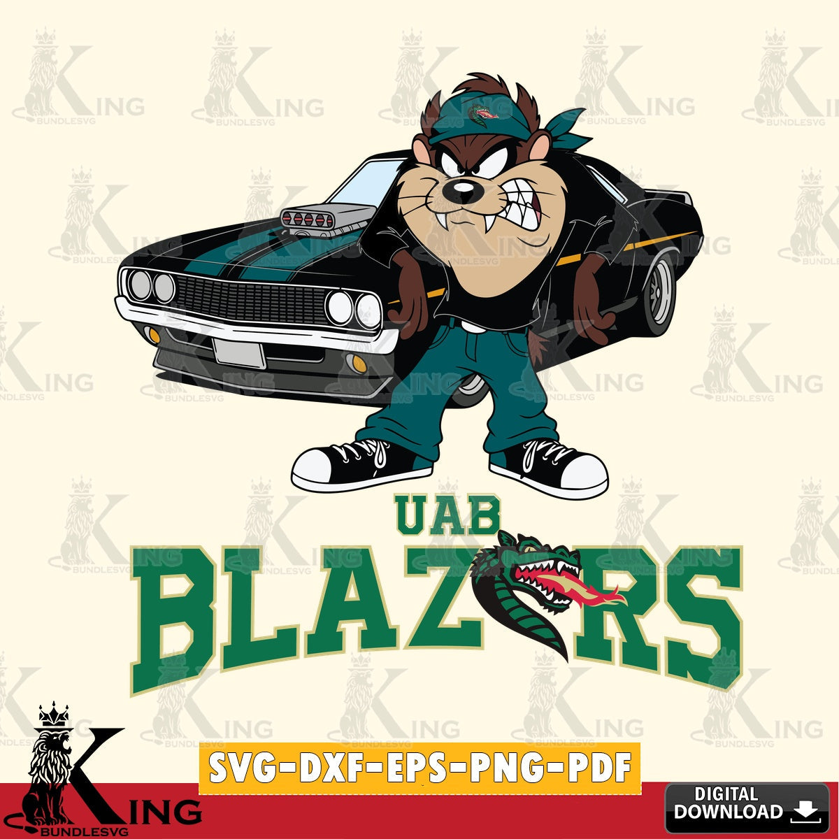UAB Blazers Taz Racing Car SVG file, Cut file , Digital Download , Instant Download, Taz svg, NCAA svg
