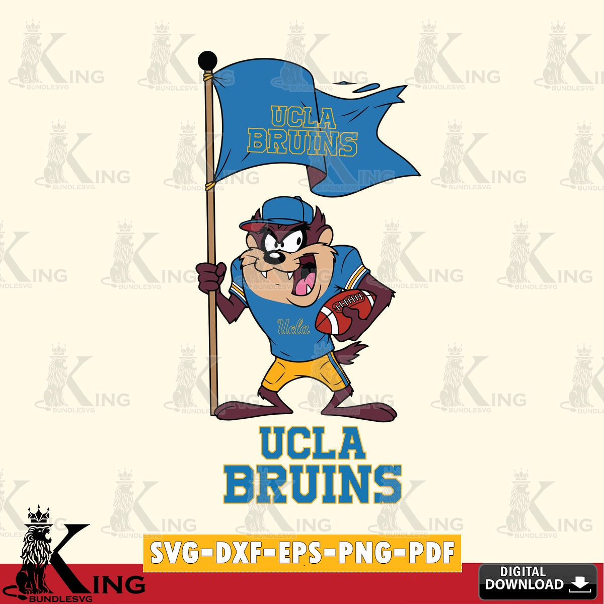 UCLA Bruins Football Taz Flag Art SVG file, Cut file , Digital Download , Instant Download, Taz svg, NCAA svg