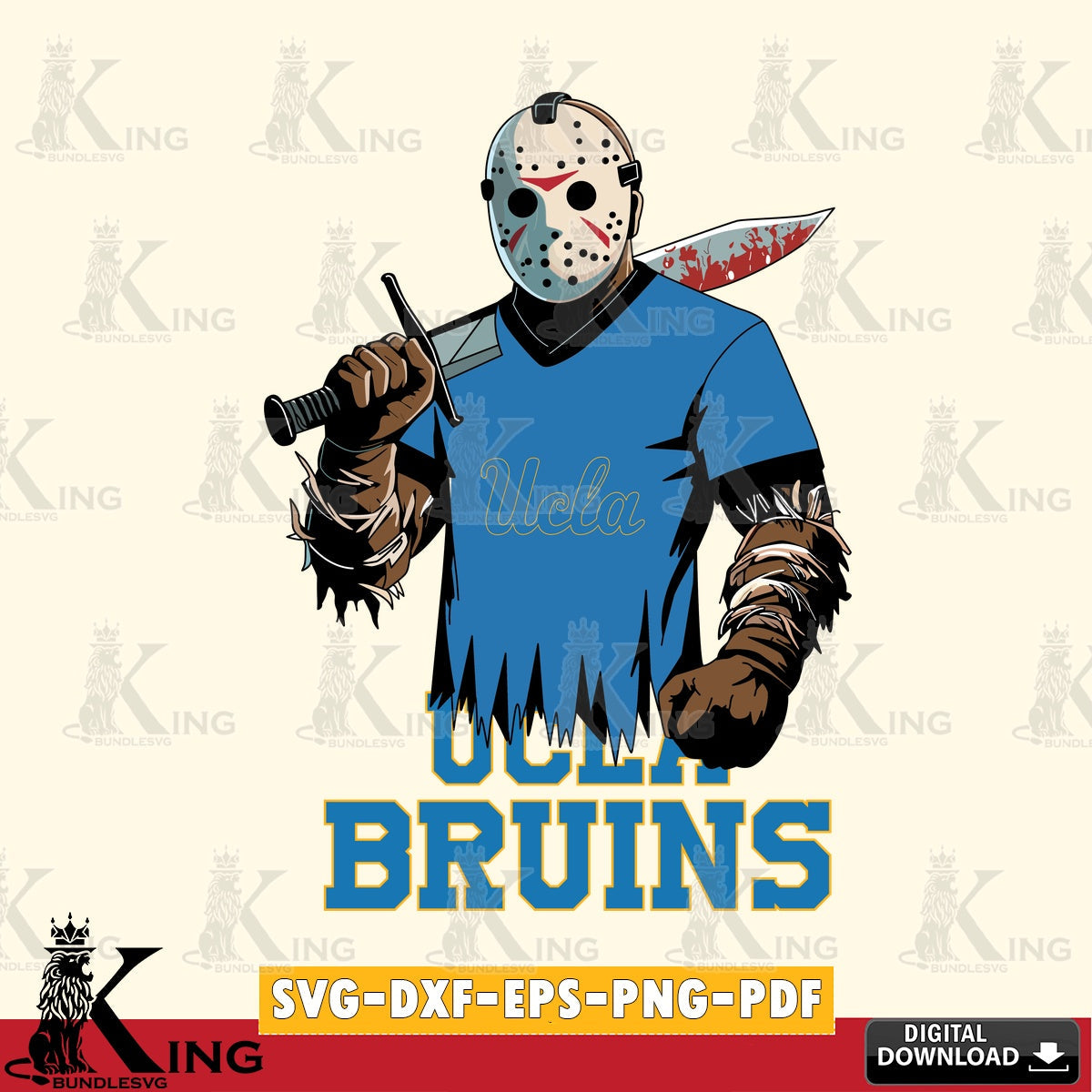 Detailed illustration of UCLA Bruins Jason Voorhees Football, a digital file for silhouette cameo and cricut projects