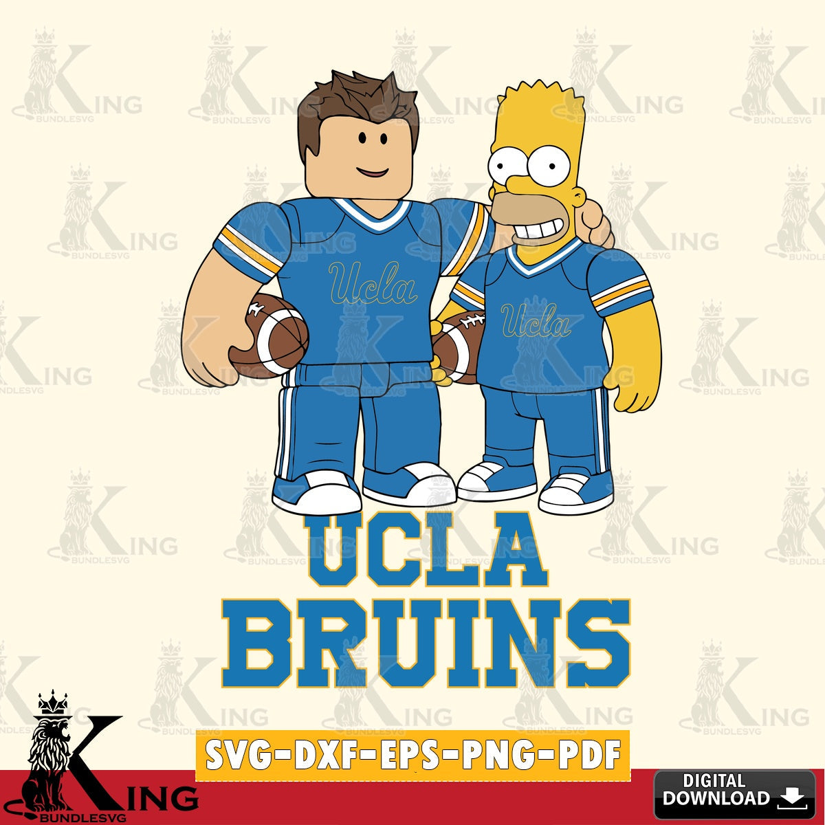 UCLA Bruins Roblox & Homer Simpson Football SVG file , NCAA Cricut, File cut , Digital Download , PDF File