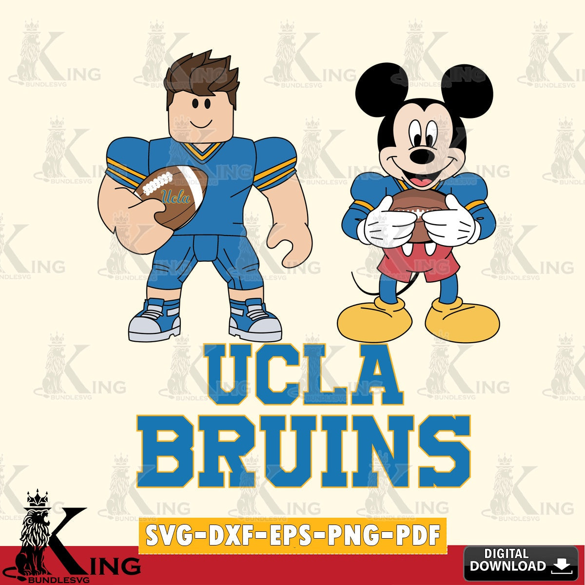 UCLA Bruins Roblox & Mickey Football SVG file , NCAA Cricut, File cut , Digital Download , PDF File