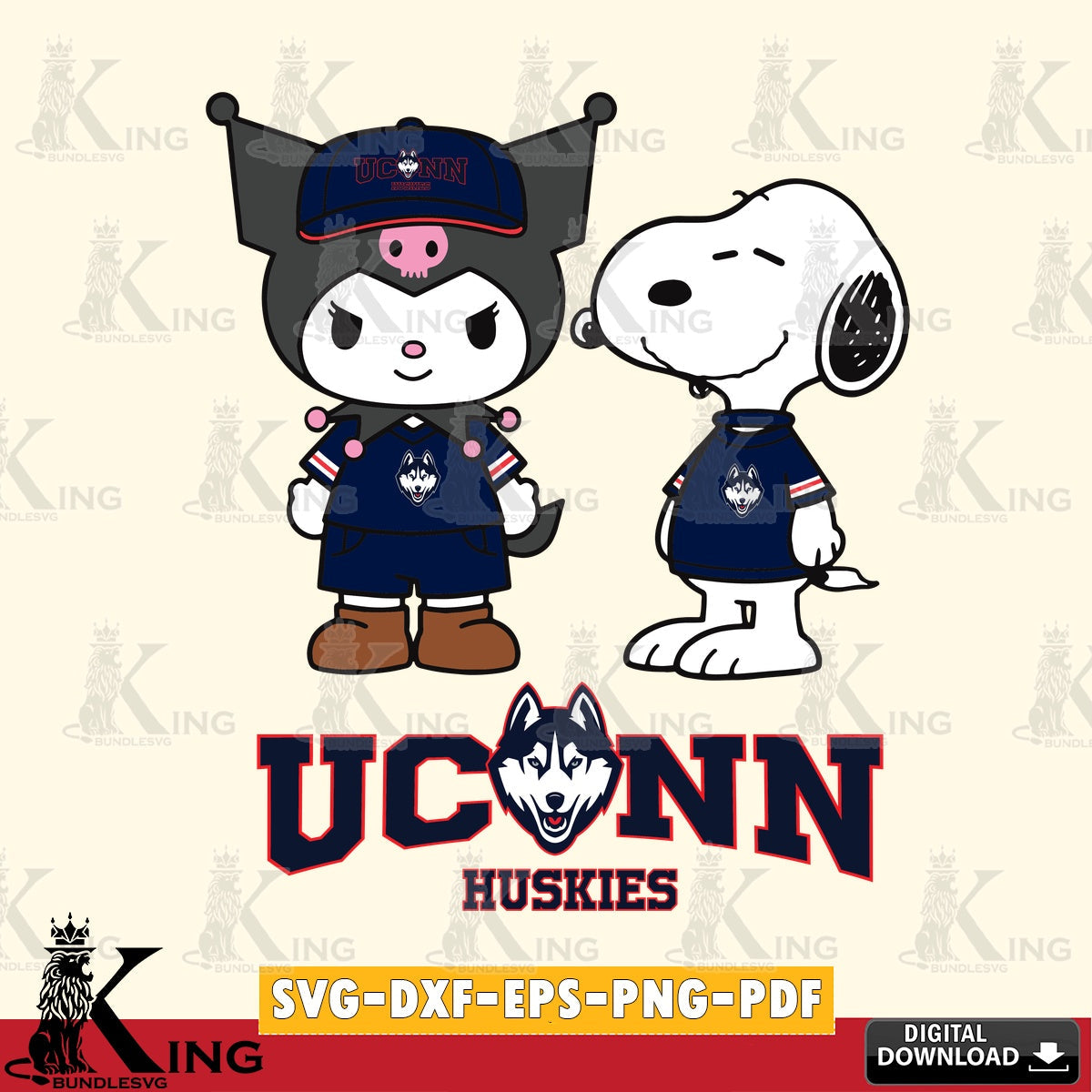 UConn Huskies Kuromi Snoopy Football SVG file, Cricut, Cut file , Digital Download , Instant Download, Sanrio svg, Clipart
