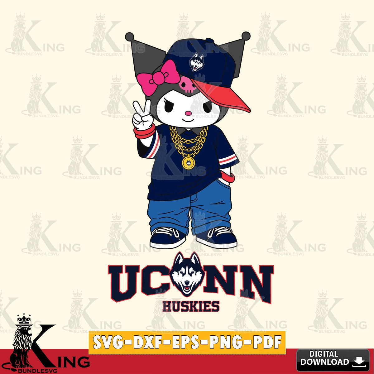 UConn Huskies Kuromi Streetwear Style SVG file, Cricut, Cut file , Digital Download , Instant Download, Sanrio svg, Clipart