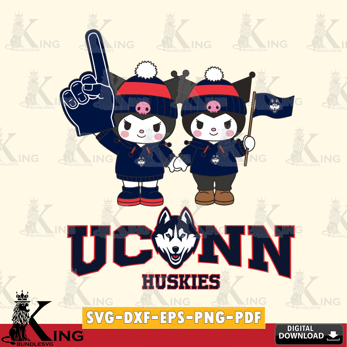 UConn Huskies Kuromi rugby Fan SVG file, Cricut, Cut file , Digital Download , Instant Download, Sanrio svg, Clipart