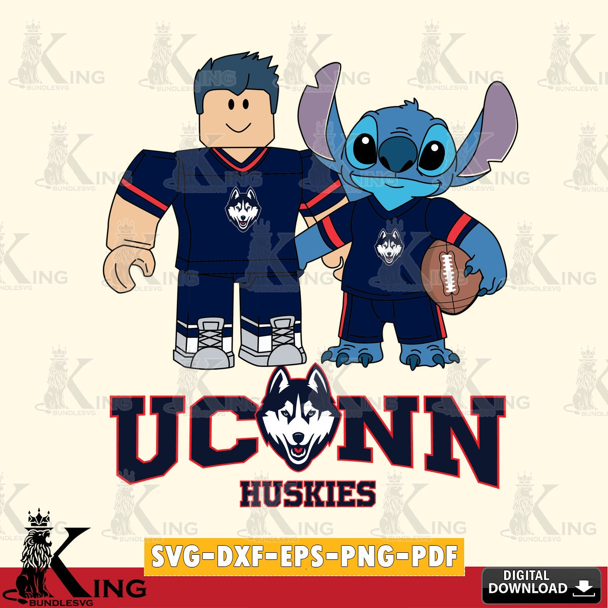 UConn Huskies Roblox & Stitch Football SVG file , NCAA Cricut, File cut , Digital Download , PDF File