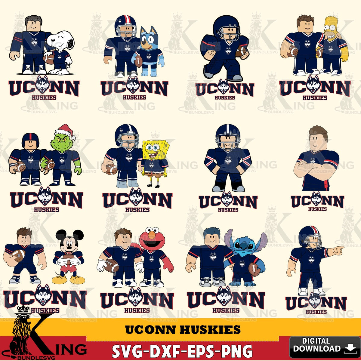 UConn Huskies Roblox With Friends football NCAA Bundle SVG file , NCAA Cricut, File cut , Digital Download , PDF File
