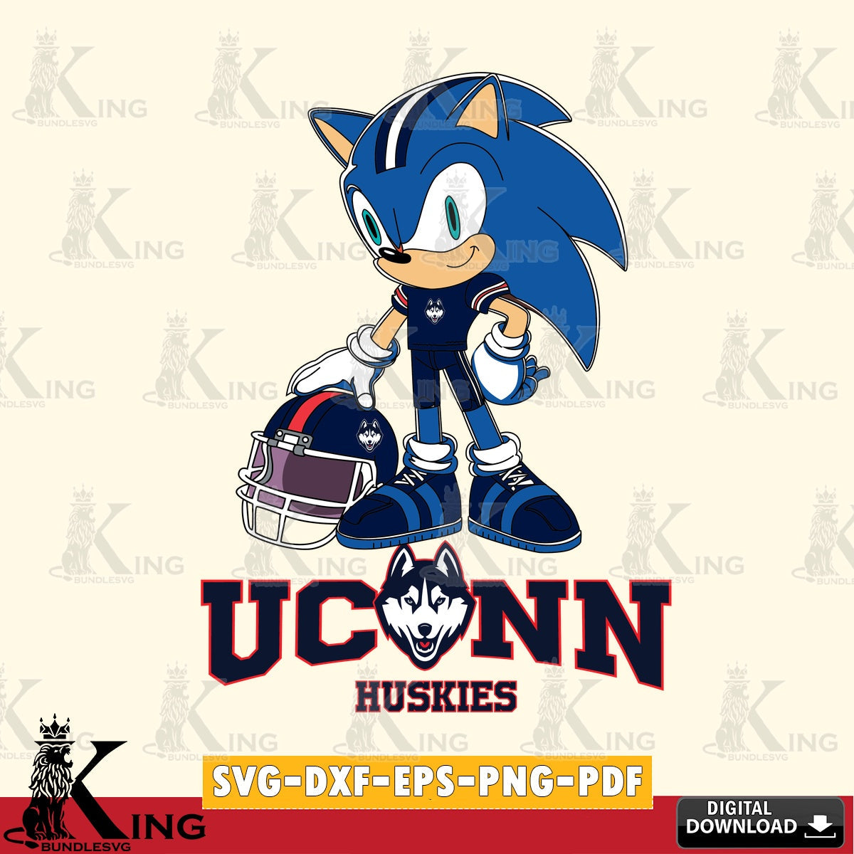 Vector design showing UConn Huskies sonic player football printable vector design for sublimation and crafts