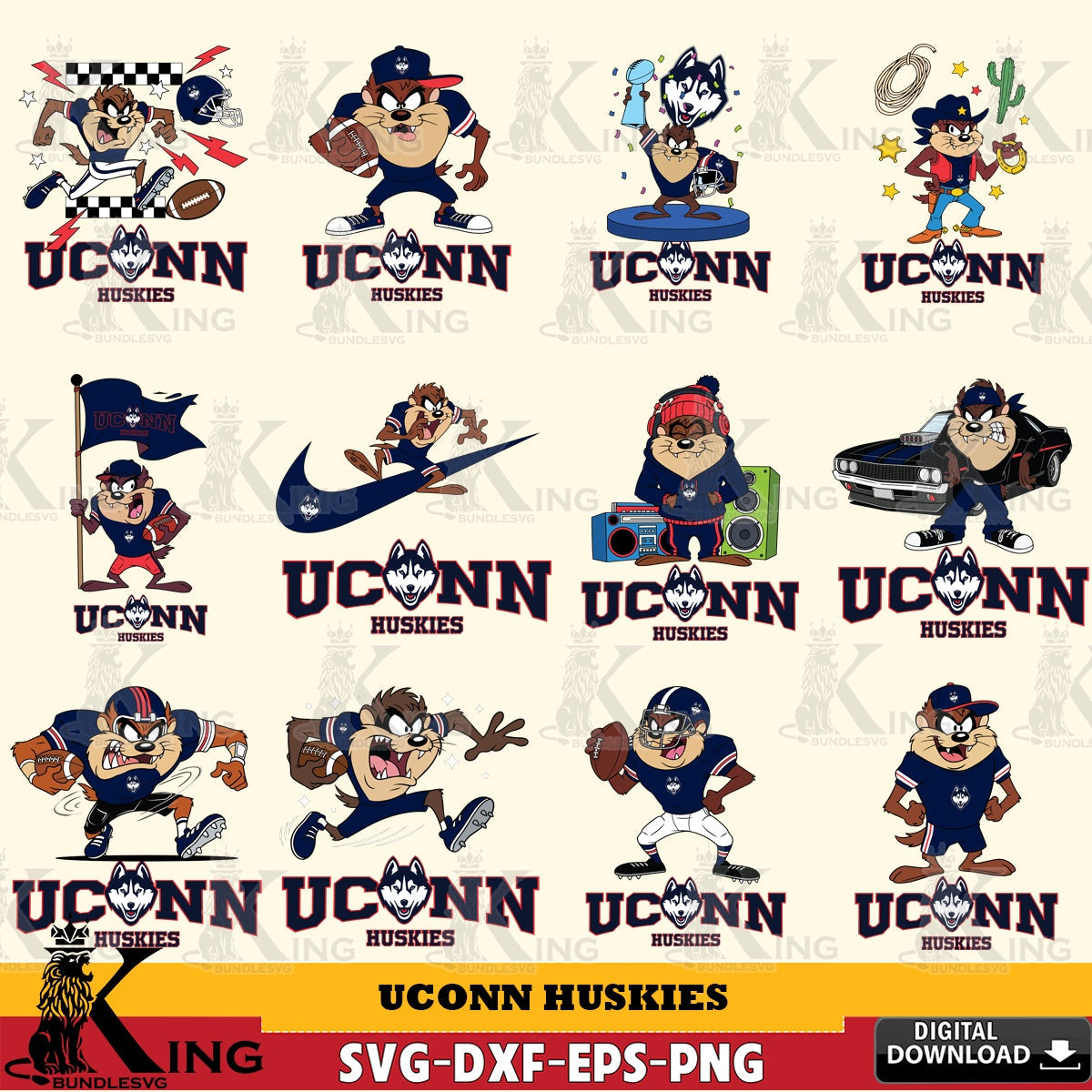 UConn Huskies Taz Football NCAA Bundle SVG file, Cut file , Digital Download , Instant Download, Taz svg, NCAA svg