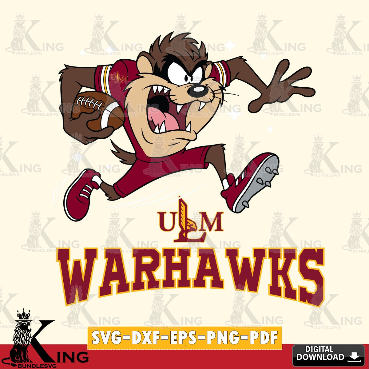 UL Monroe Warhawks Angry Taz Football SVG file, Cut file , Digital Download , Instant Download, Taz svg, NCAA svg