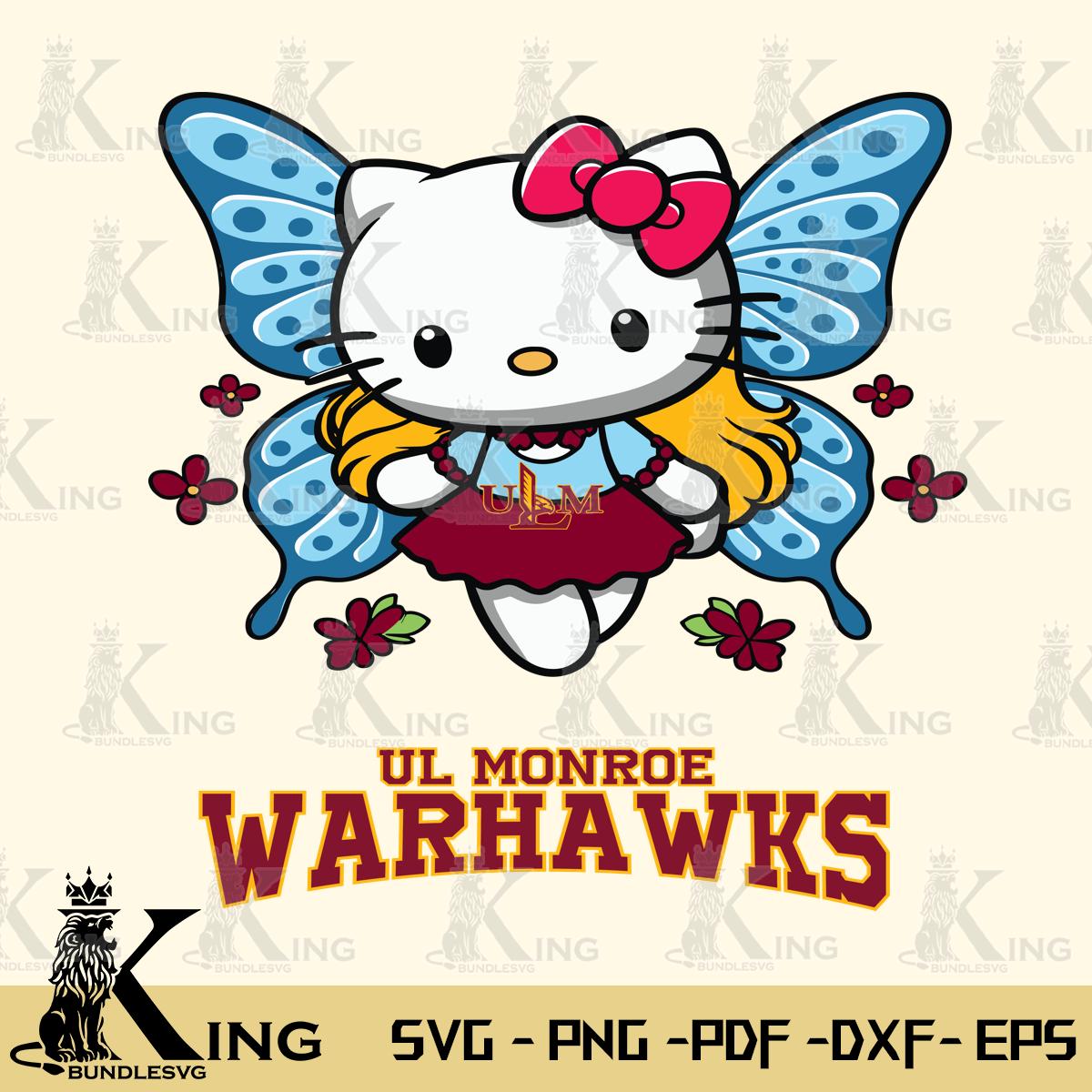 UL Monroe Warhawks Butterfly Kitty Charm Svg Eps Dxf Png File, Digital Download