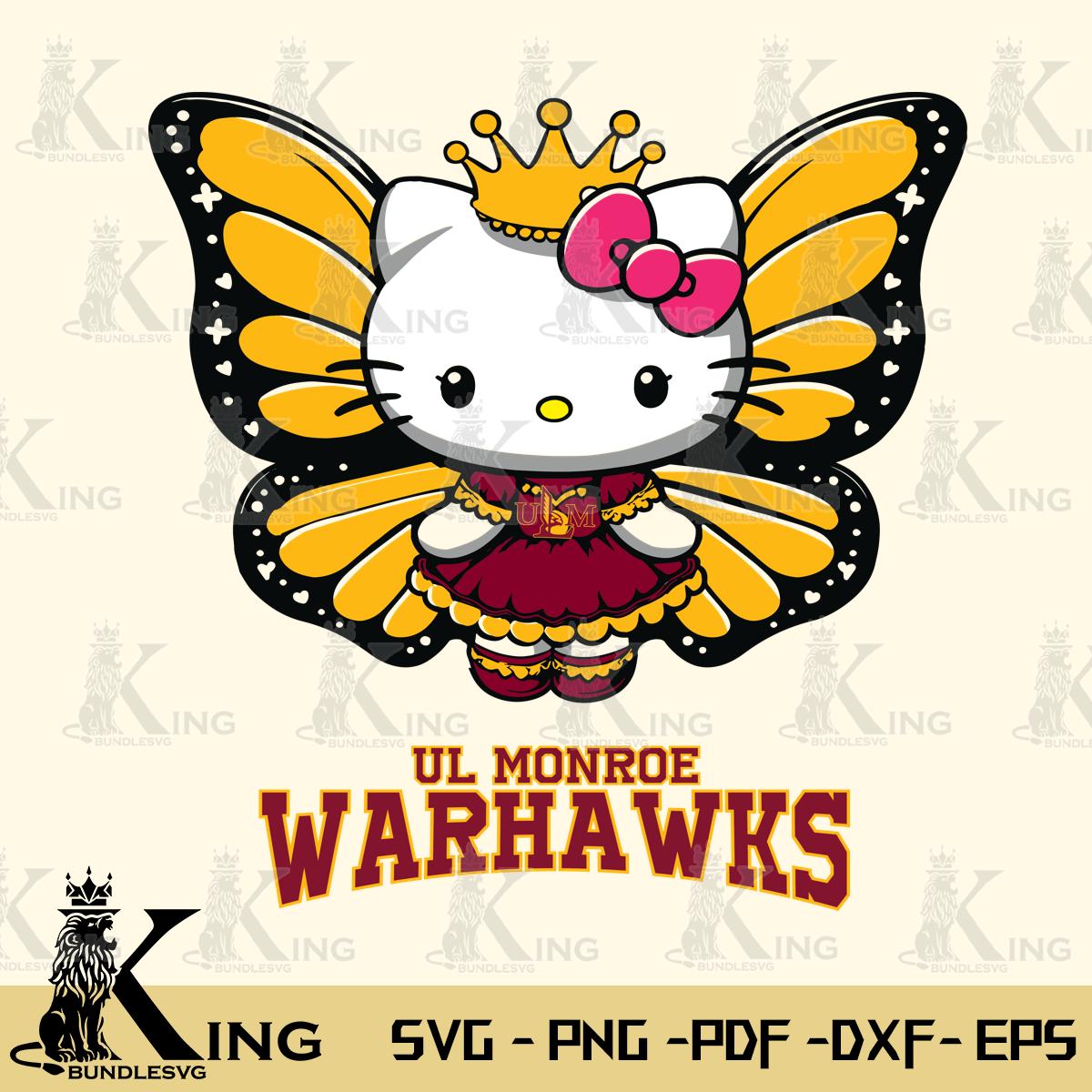 UL Monroe Warhawks Kitty Wings & Flowers Svg Eps Dxf Png File, Digital Download