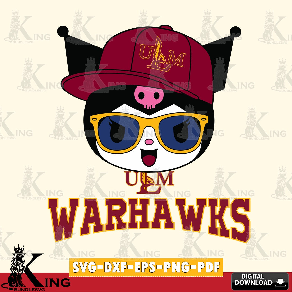 UL Monroe Warhawks Kuromi Football Cool SVG file, Cricut, Cut file , Digital Download , Instant Download, Sanrio svg, Clipart