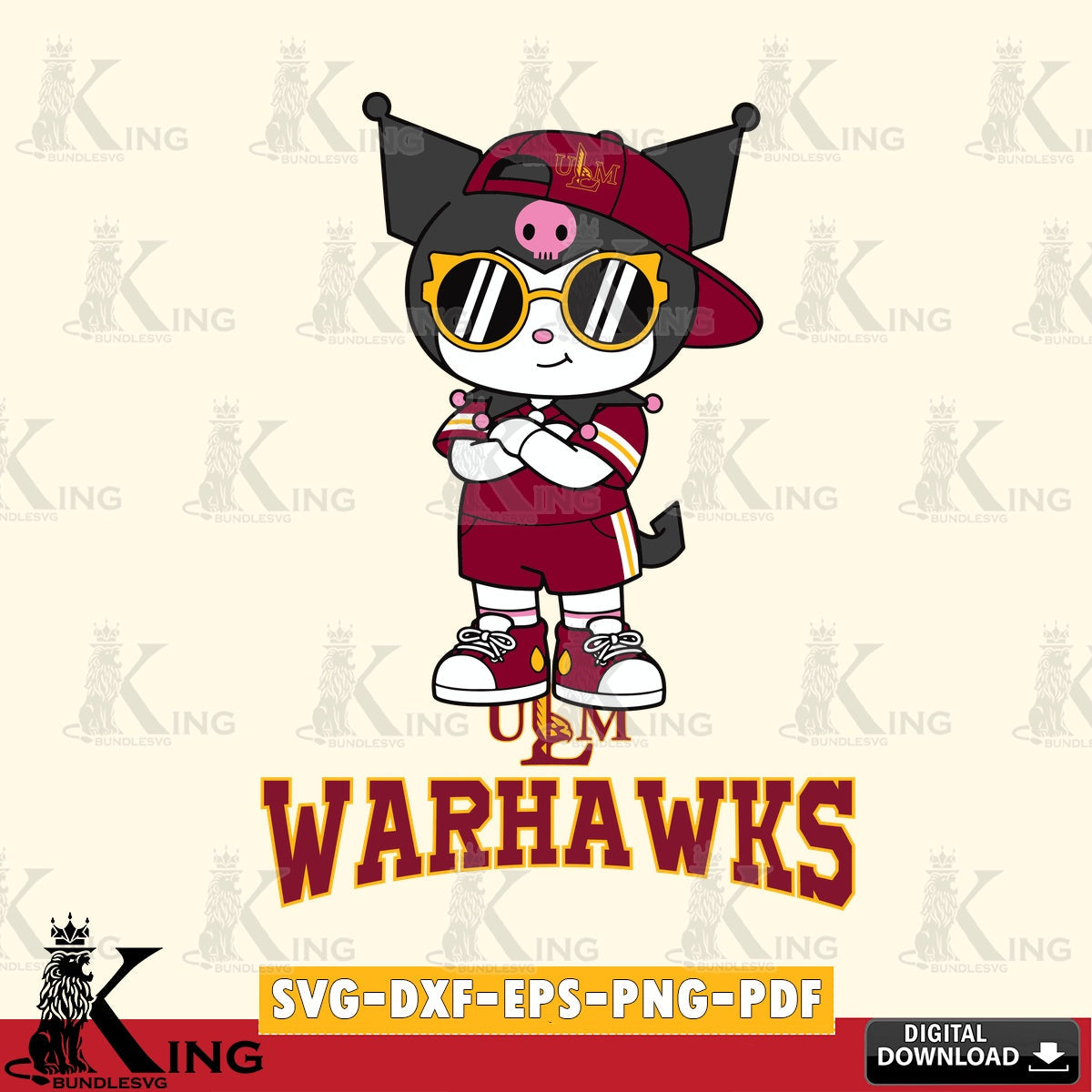 UL Monroe Warhawks Kuromi Football Jersey SVG file, Cricut, Cut file , Digital Download , Instant Download, Sanrio svg, Clipart