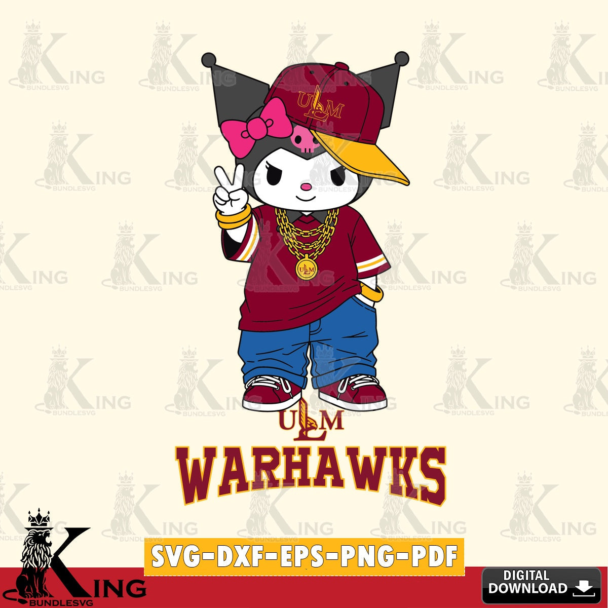 UL Monroe Warhawks Kuromi Streetwear Style SVG file, Cricut, Cut file , Digital Download , Instant Download, Sanrio svg, Clipart