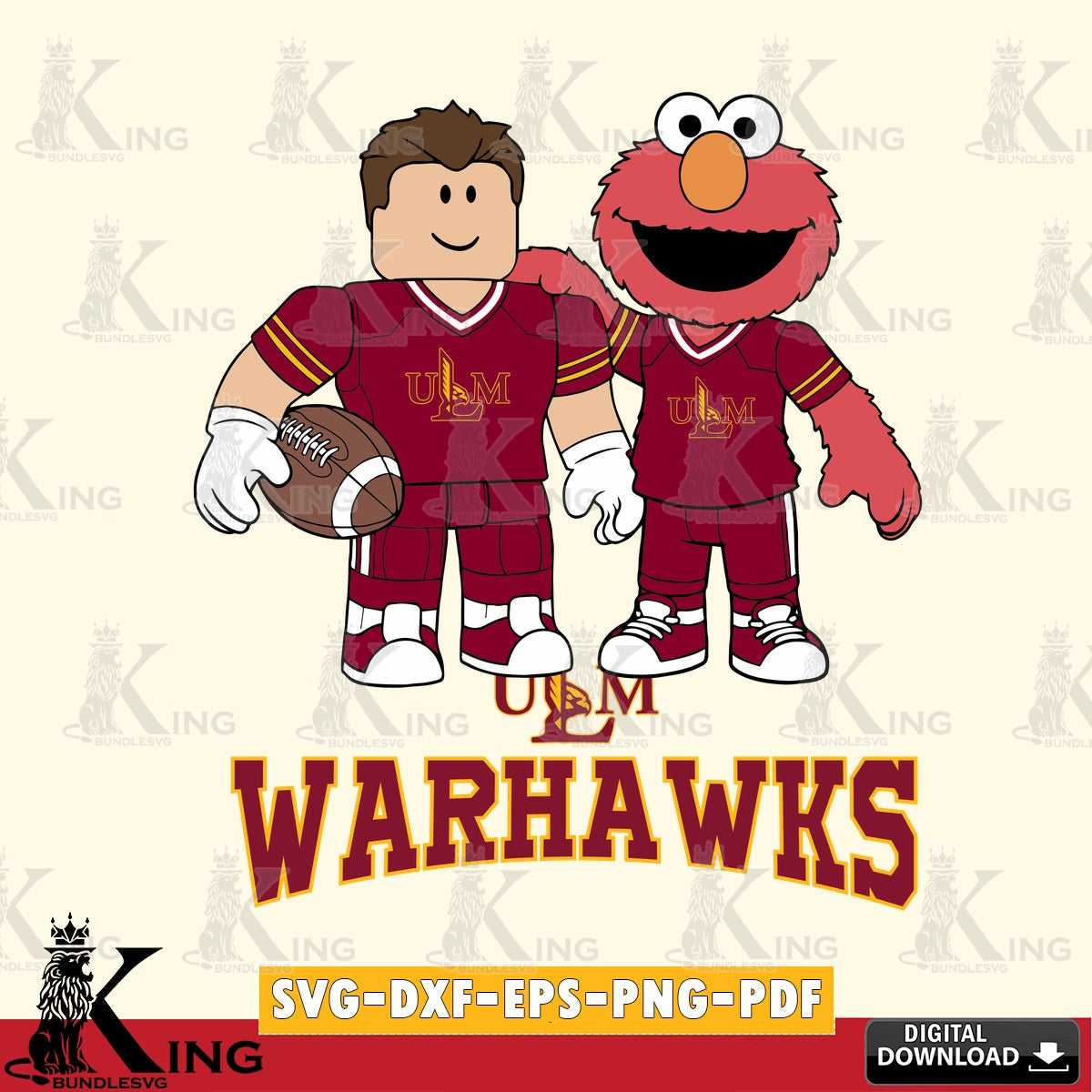 UL Monroe Warhawks Roblox & Elmo Football SVG file , NCAA Cricut, File cut , Digital Download , PDF File