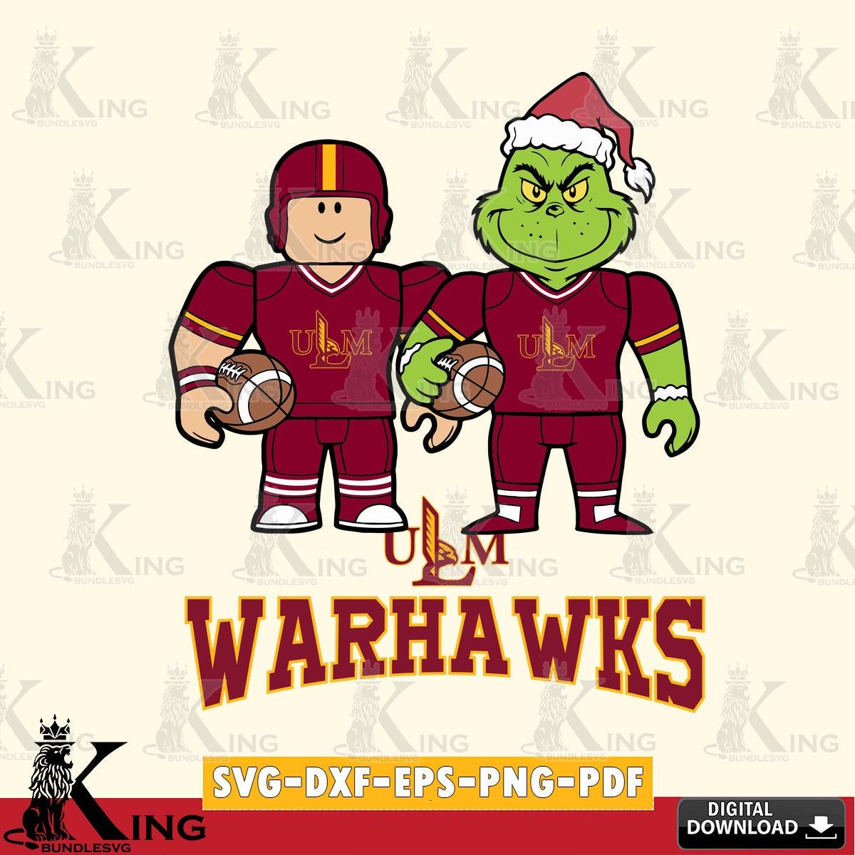 UL Monroe Warhawks Roblox & Grinch Football SVG file , NCAA Cricut, File cut , Digital Download , PDF File
