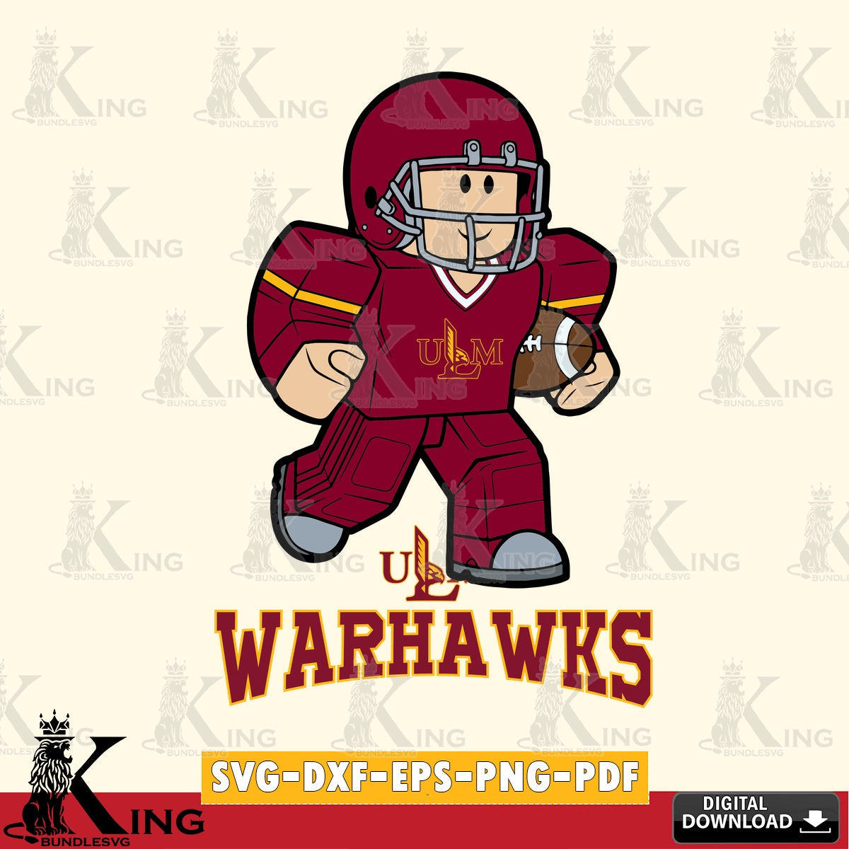 UL Monroe Warhawks Roblox Player Rugby SVG file , NCAA Cricut, File cut , Digital Download , PDF File
