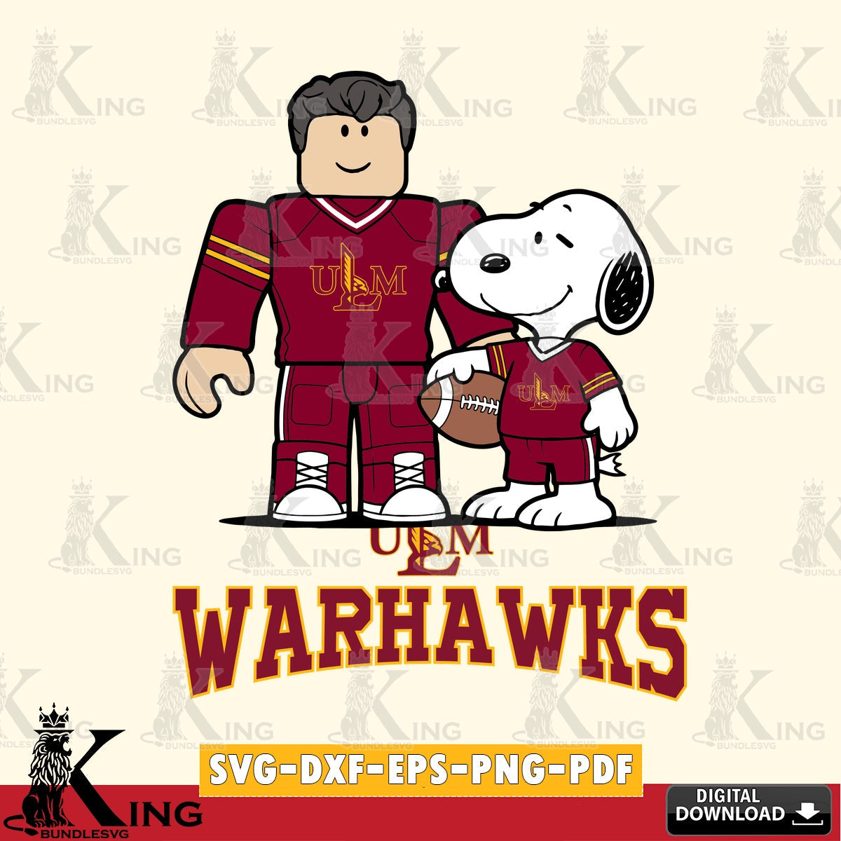 UL Monroe Warhawks Roblox & Snoopy Football SVG file , NCAA Cricut, File cut , Digital Download , PDF File