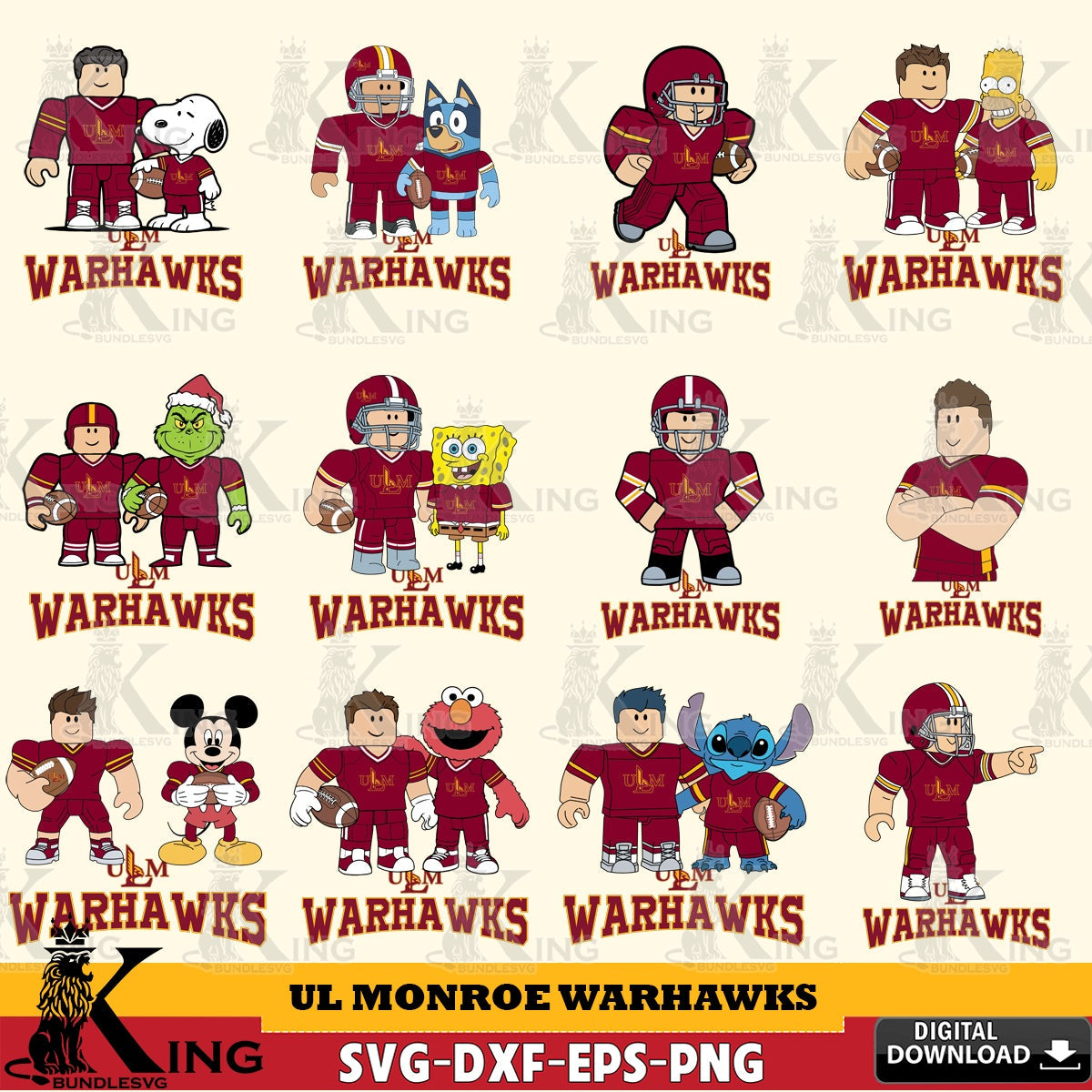UL Monroe Warhawks Roblox With Friends football NCAA Bundle SVG file , NCAA Cricut, File cut , Digital Download , PDF File