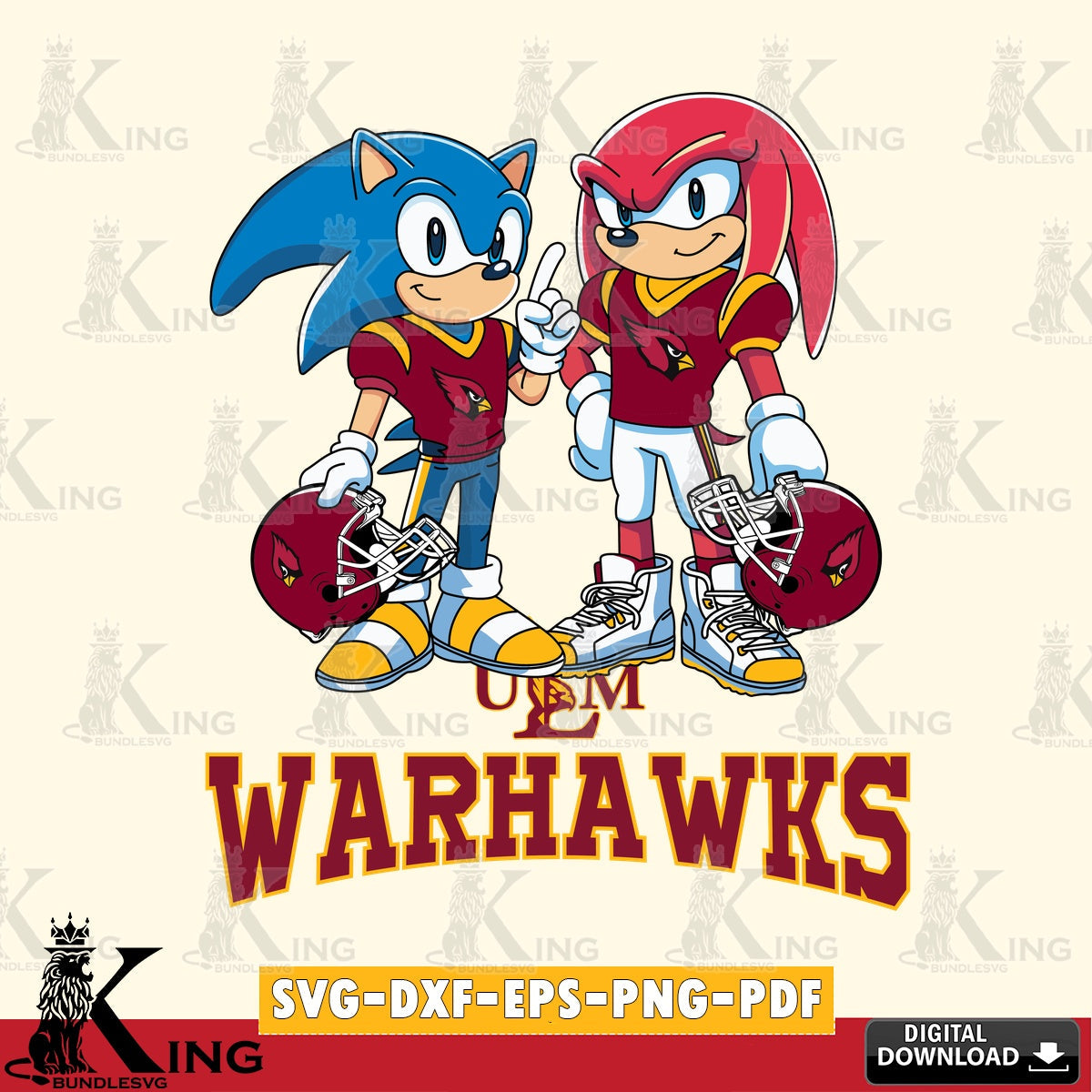 UL Monroe Warhawks Sonic And Knuckles Football SVG file, Vector , Digital Download , PDF File , Instant Download