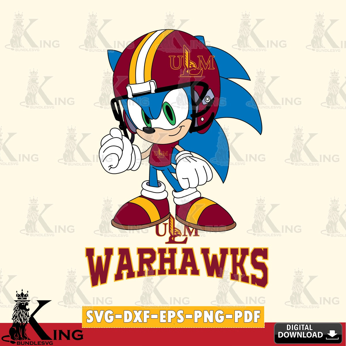 UL Monroe Warhawks Sonic Football Mascot SVG file, Vector , Digital Download , PDF File , Instant Download