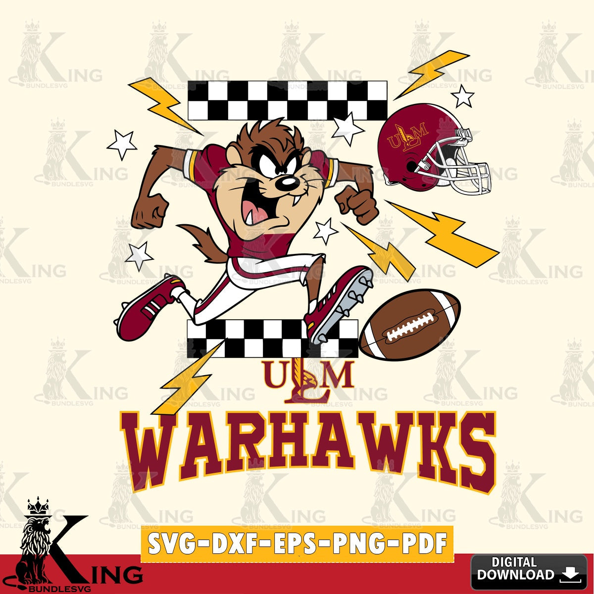 UL Monroe Warhawks Taz Football Lightning SVG file, Cut file , Digital Download , Instant Download, Taz svg, NCAA svg