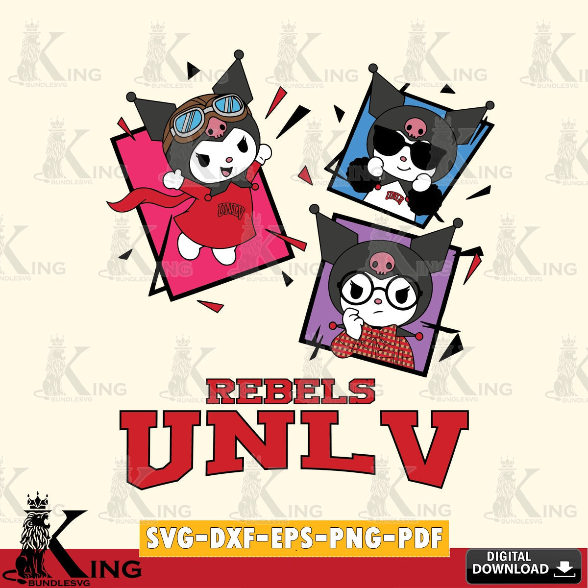 UNLV Rebels Kuromi Action Football SVG file, Cricut, Cut file , Digital Download , Instant Download, Sanrio svg, Clipart