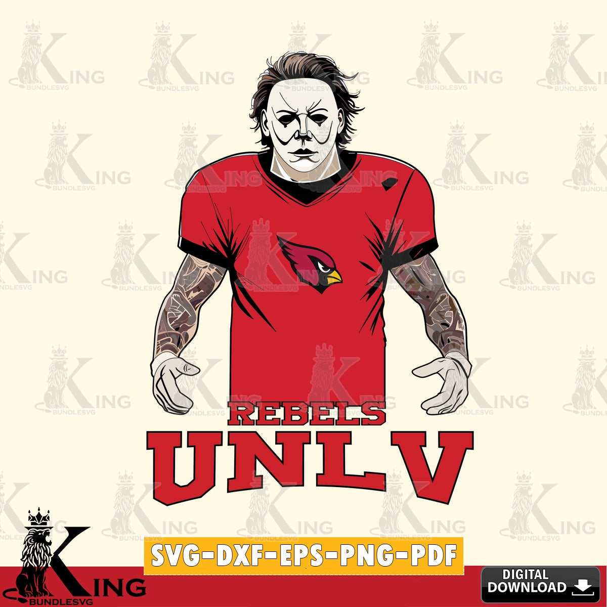 Artistic drawing of a UNLV Rebels Michael Myers tattoo football, high-quality vector for DIY scrapbooking and home decor